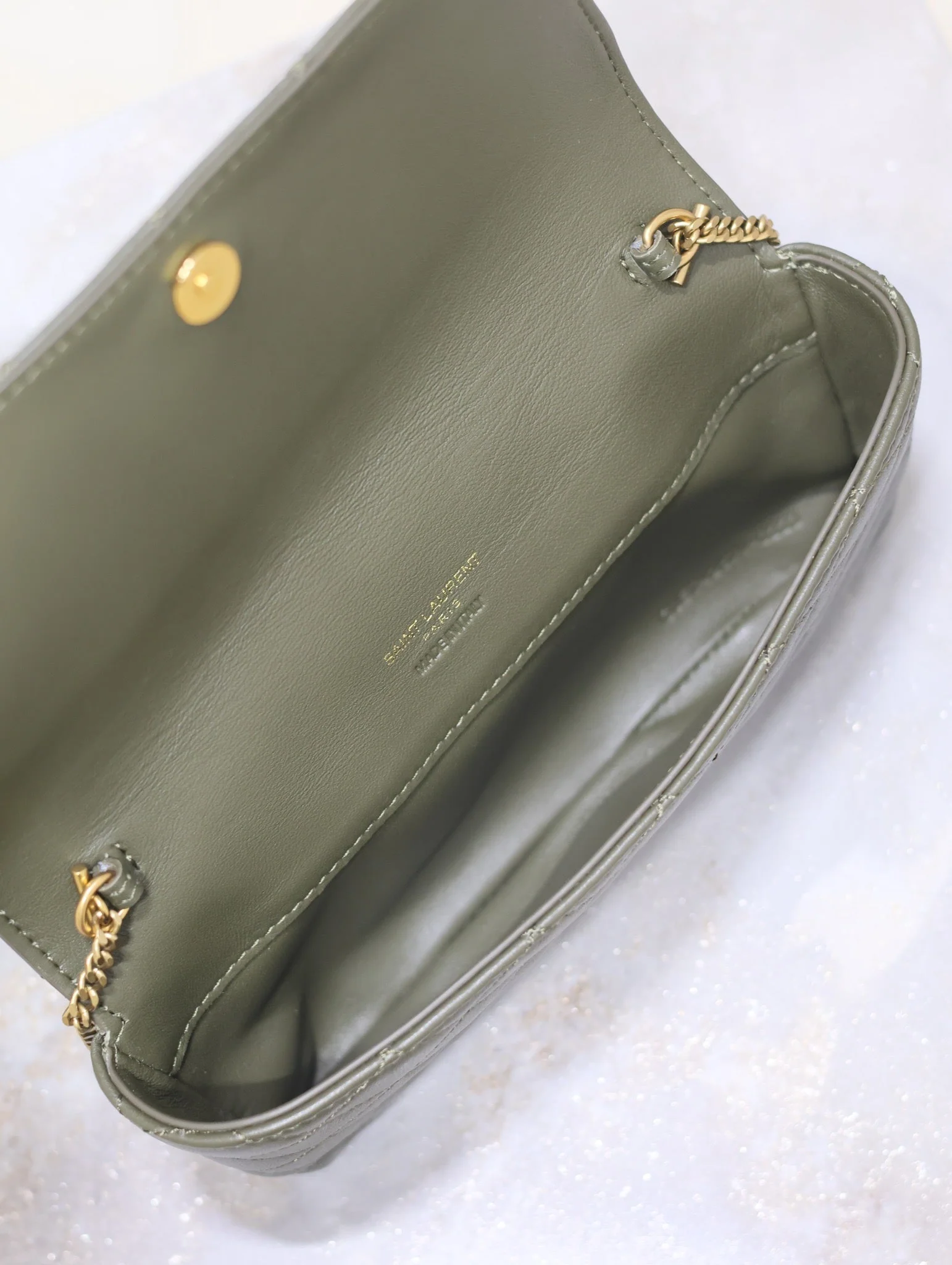 Saint Laurent YSL Gaby Phone Bag 19cm Olive Green Quilted Leather