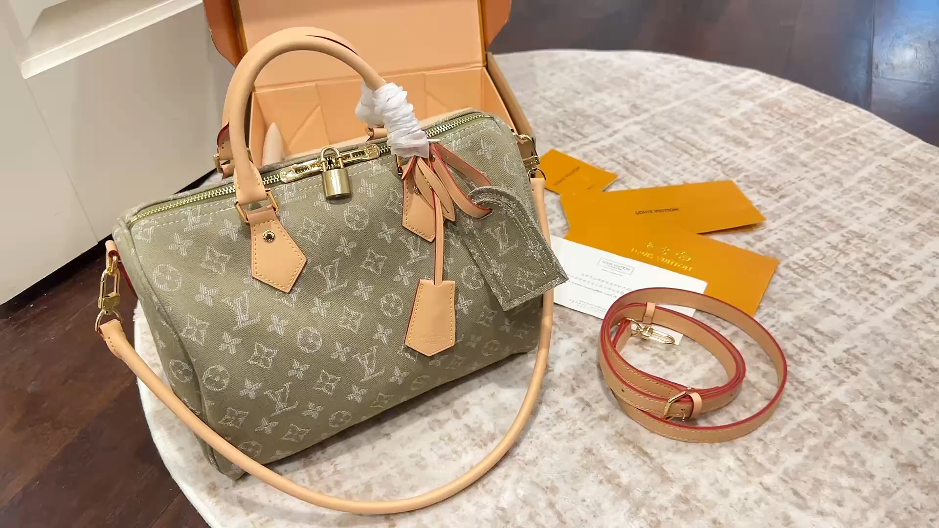 Louis Vuitton Speedy 30 Denim Monogram Jacquard Bandoulière Matching Name Tag Boston Top Handle Bag - KAIROO