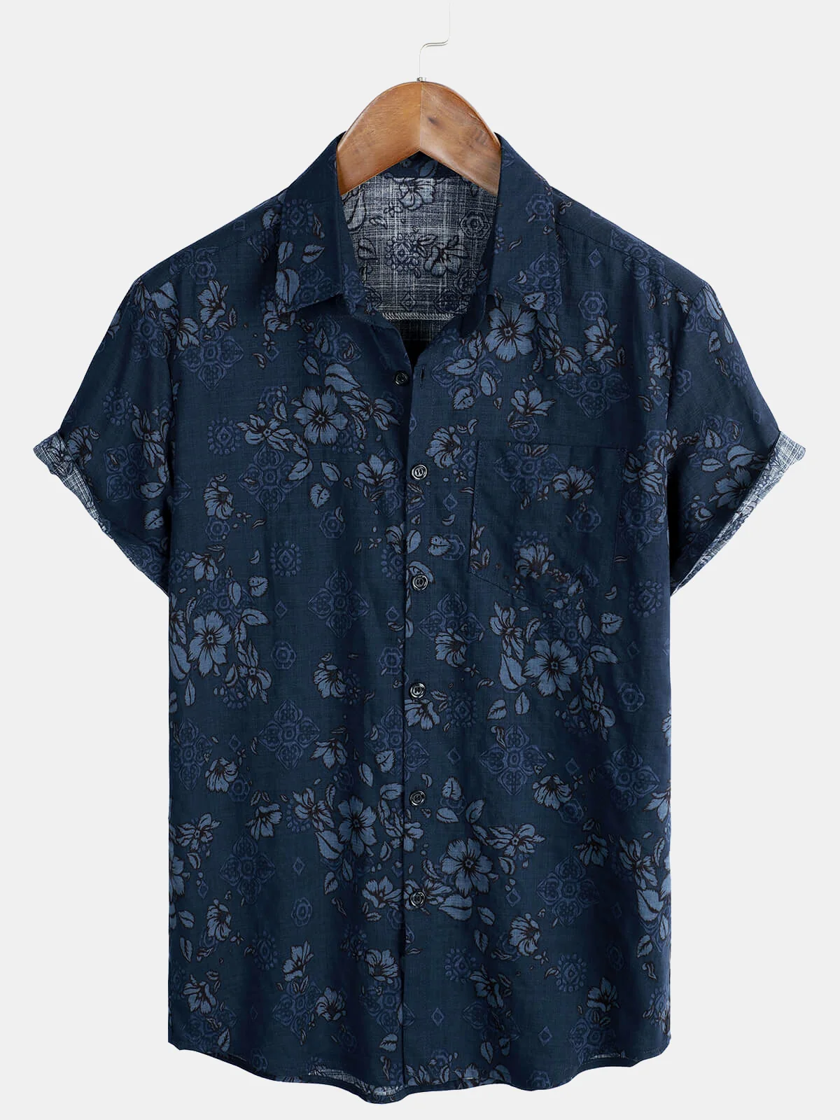 Men's Vintage Blue Cotton Floral Hawaiian Shirt
