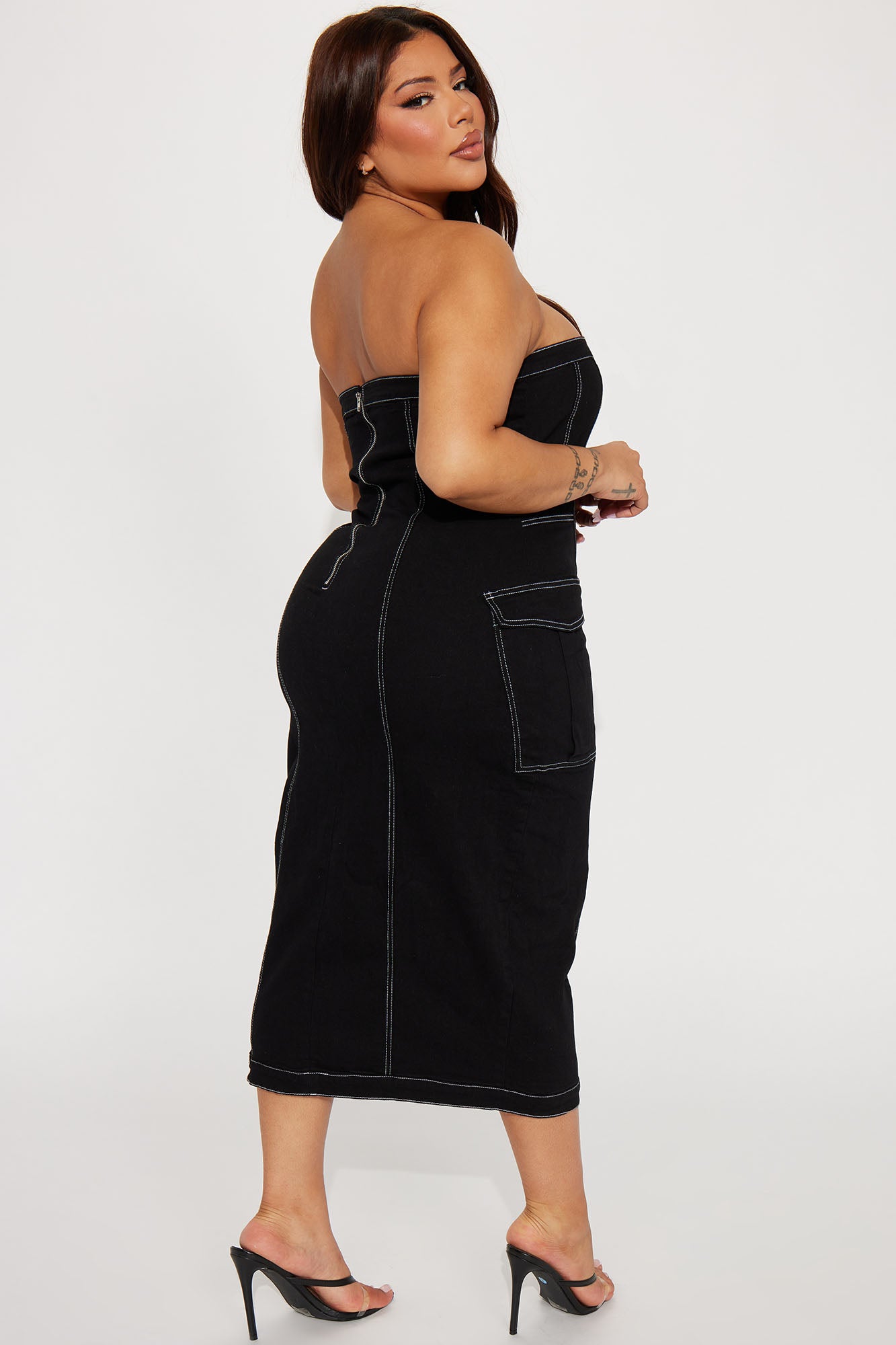 Lisa Denim Midi Dress - Black