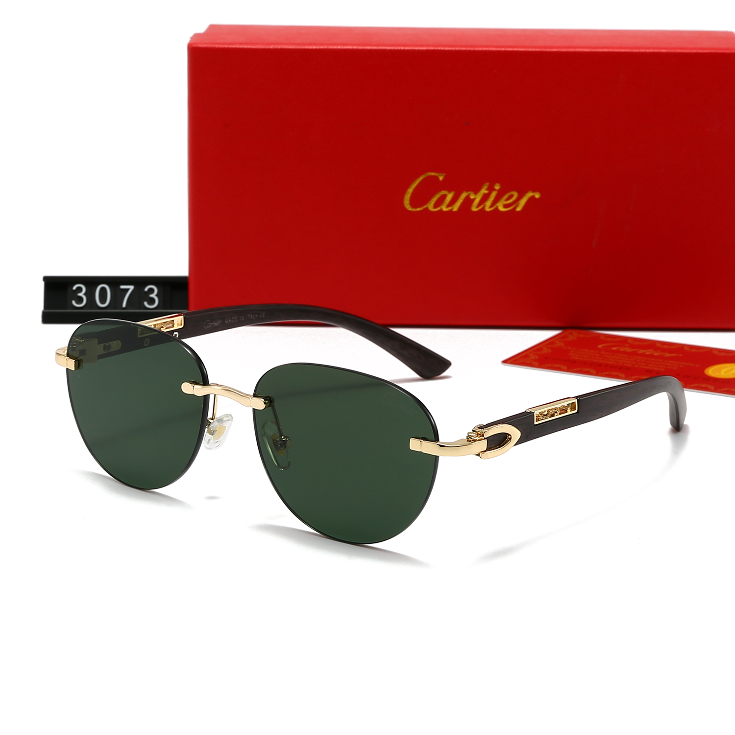 Cartier Metal and Wood Rimless Sunglasses Top quality - KAIROO
