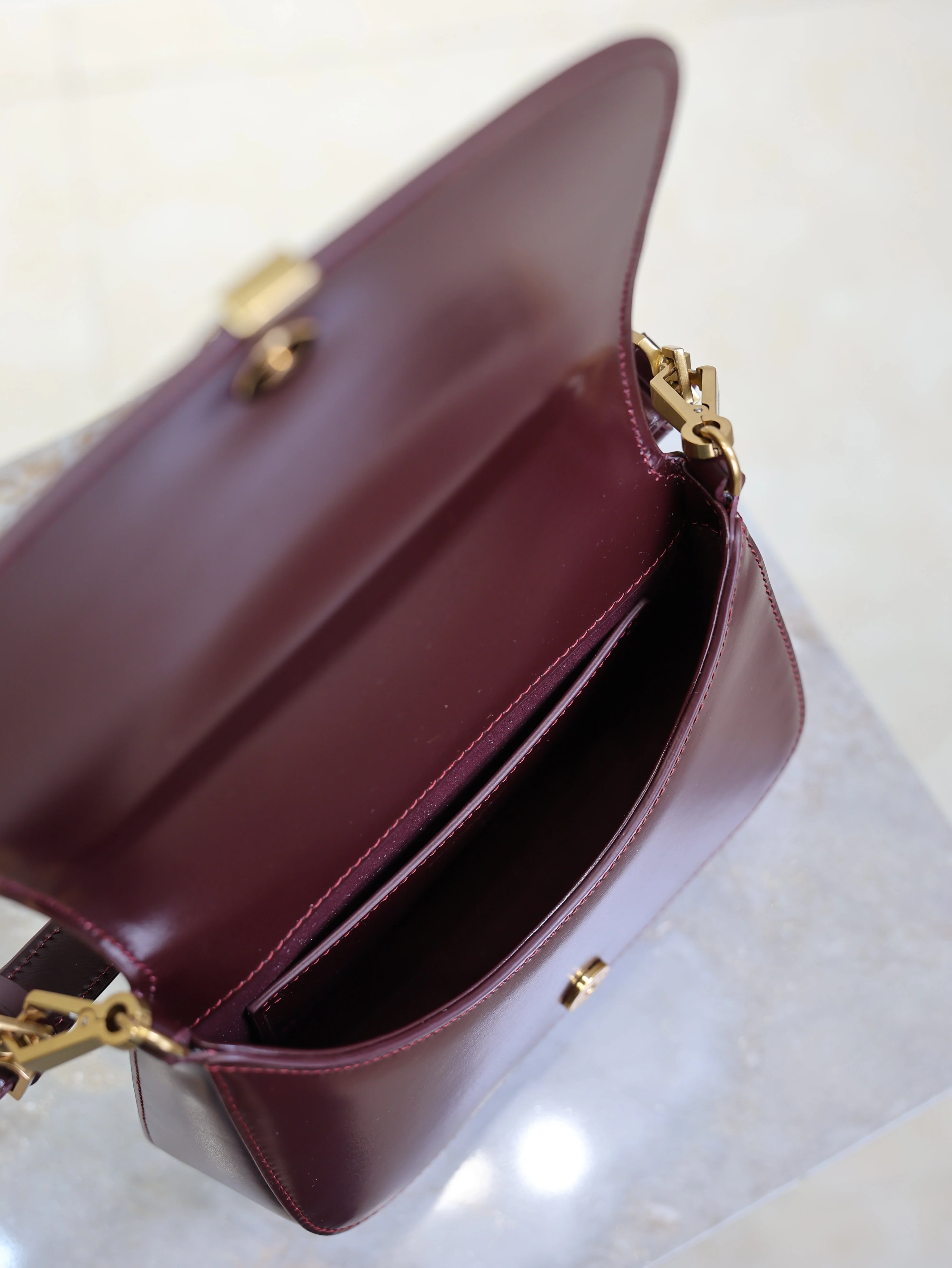 Saint Laurent YSL Mini Voltaire 21cm Burgundy Calfskin GHW