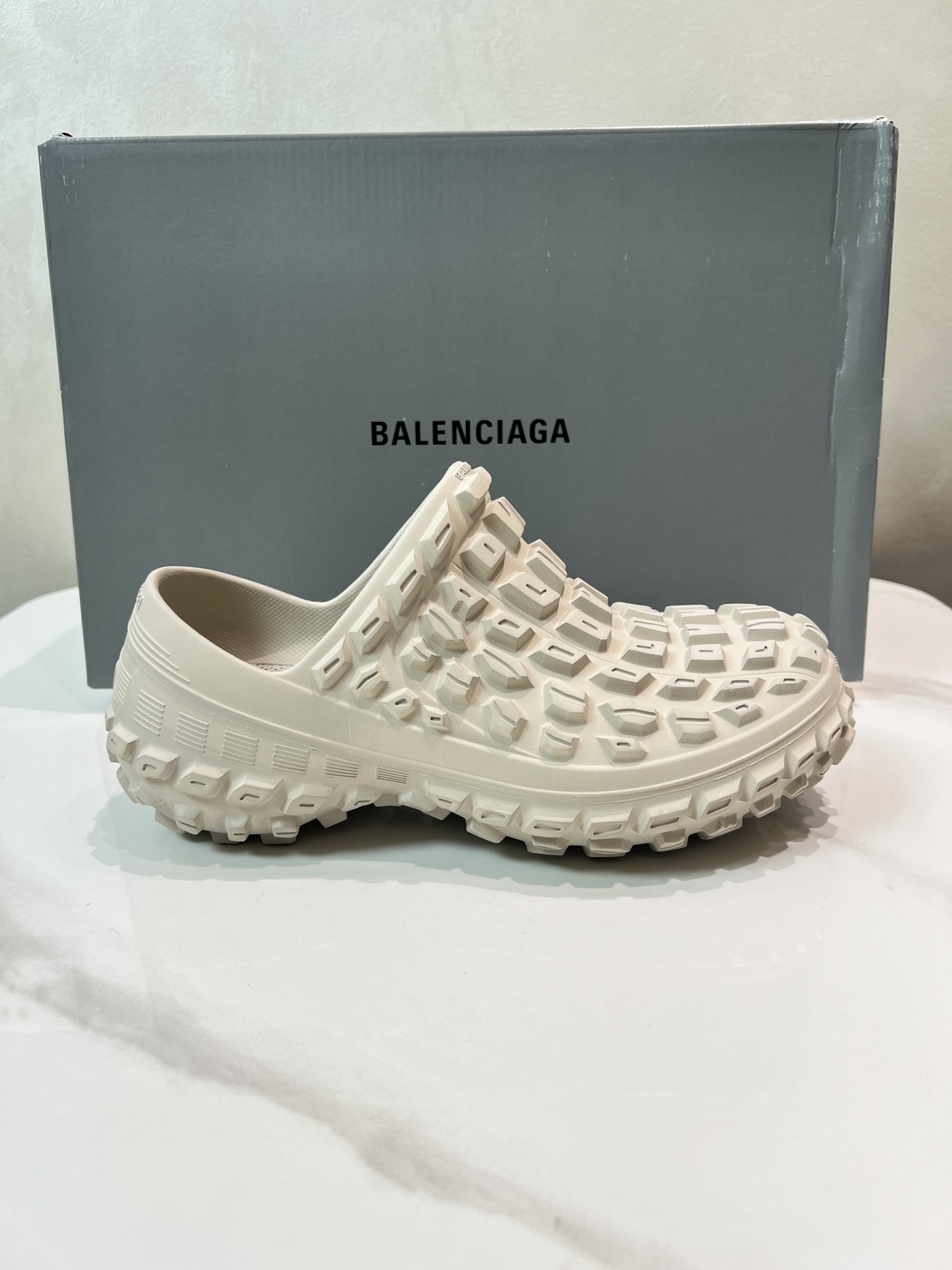 Balenciaga Bouncer Beige Rubber All-over Studded Tire Tread Sole Slip-on Defender Clogs Slippers - KAIROO
