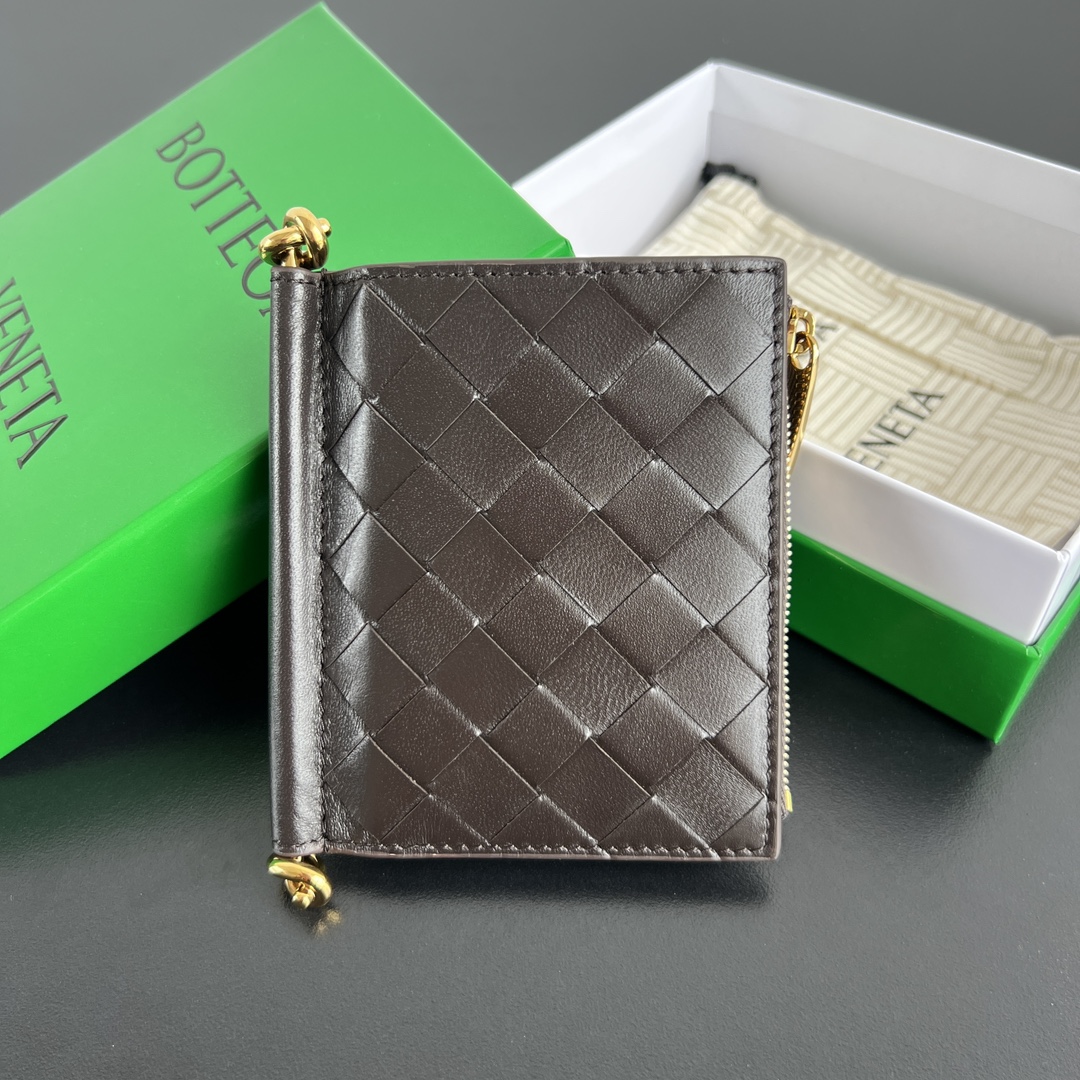 Bottega Veneta Solstice Small Folded Wallet in Chocolate Intreccio Leather