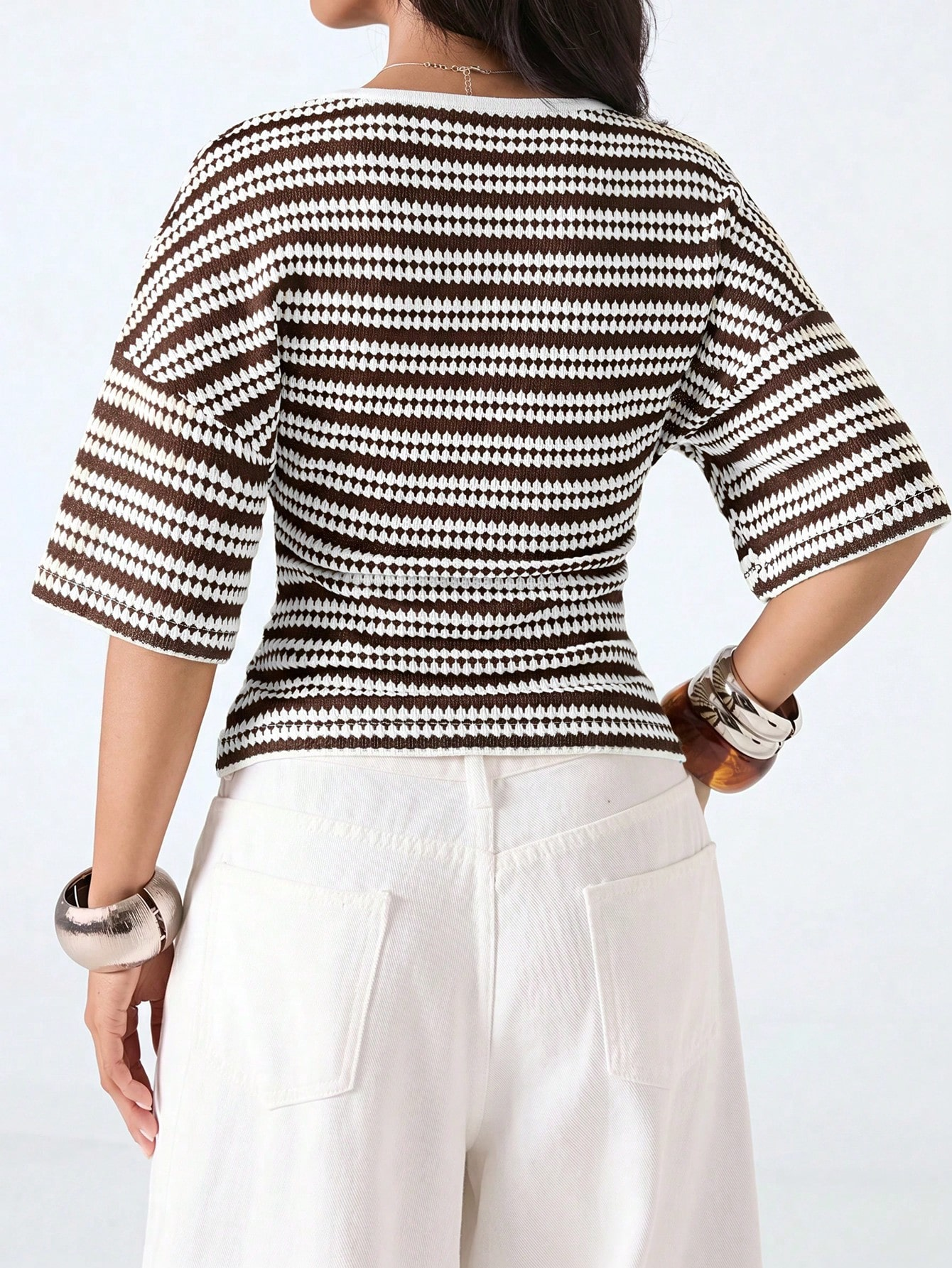 Women's Striped Deep V-Neck Casual Summer T-Shirt