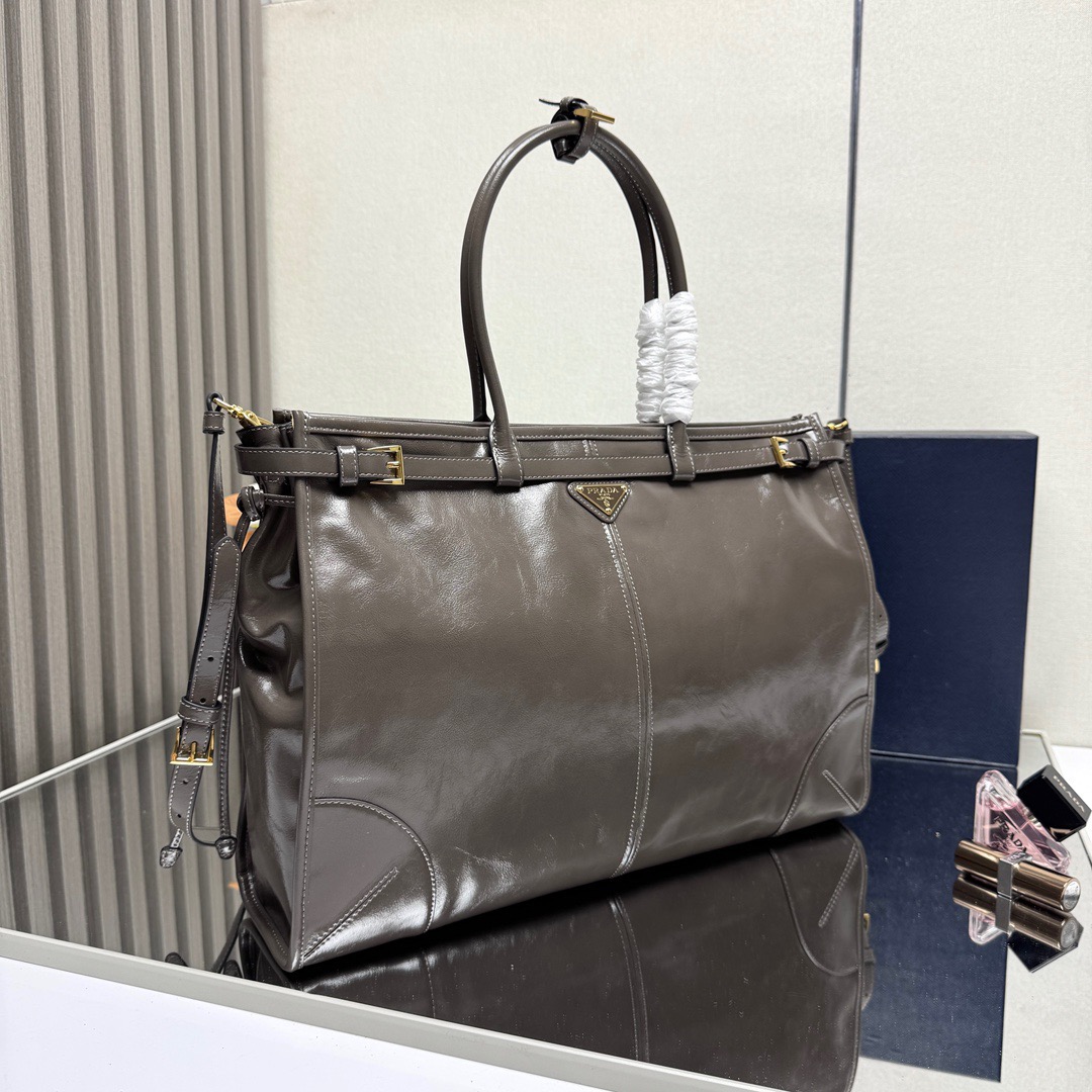 Prada Bonnie extra-large leather handbag-Grey 1BA439
