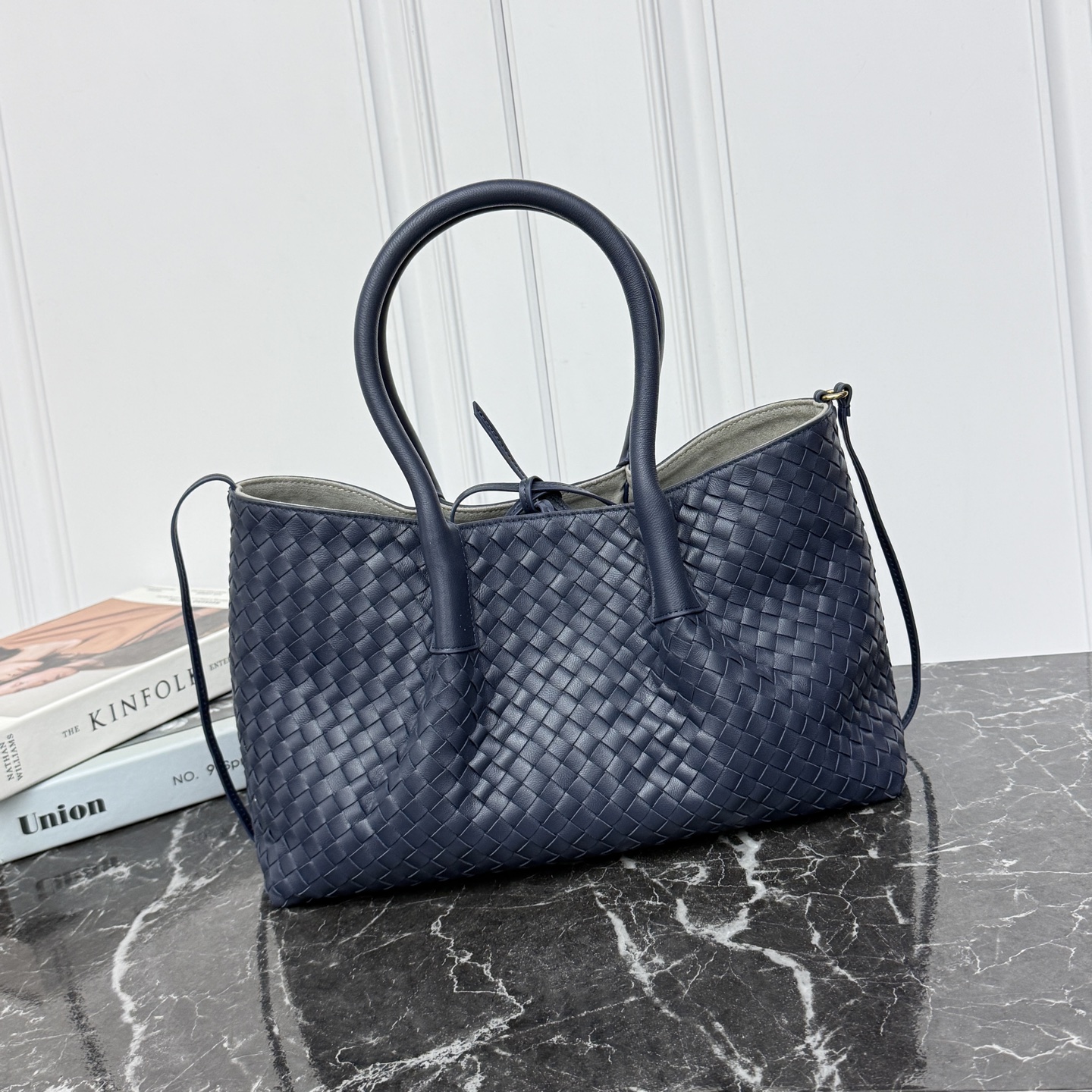 Bottega Veneta Medium Pinacoteca Reversible Bag in Midnight Intrecciato leather