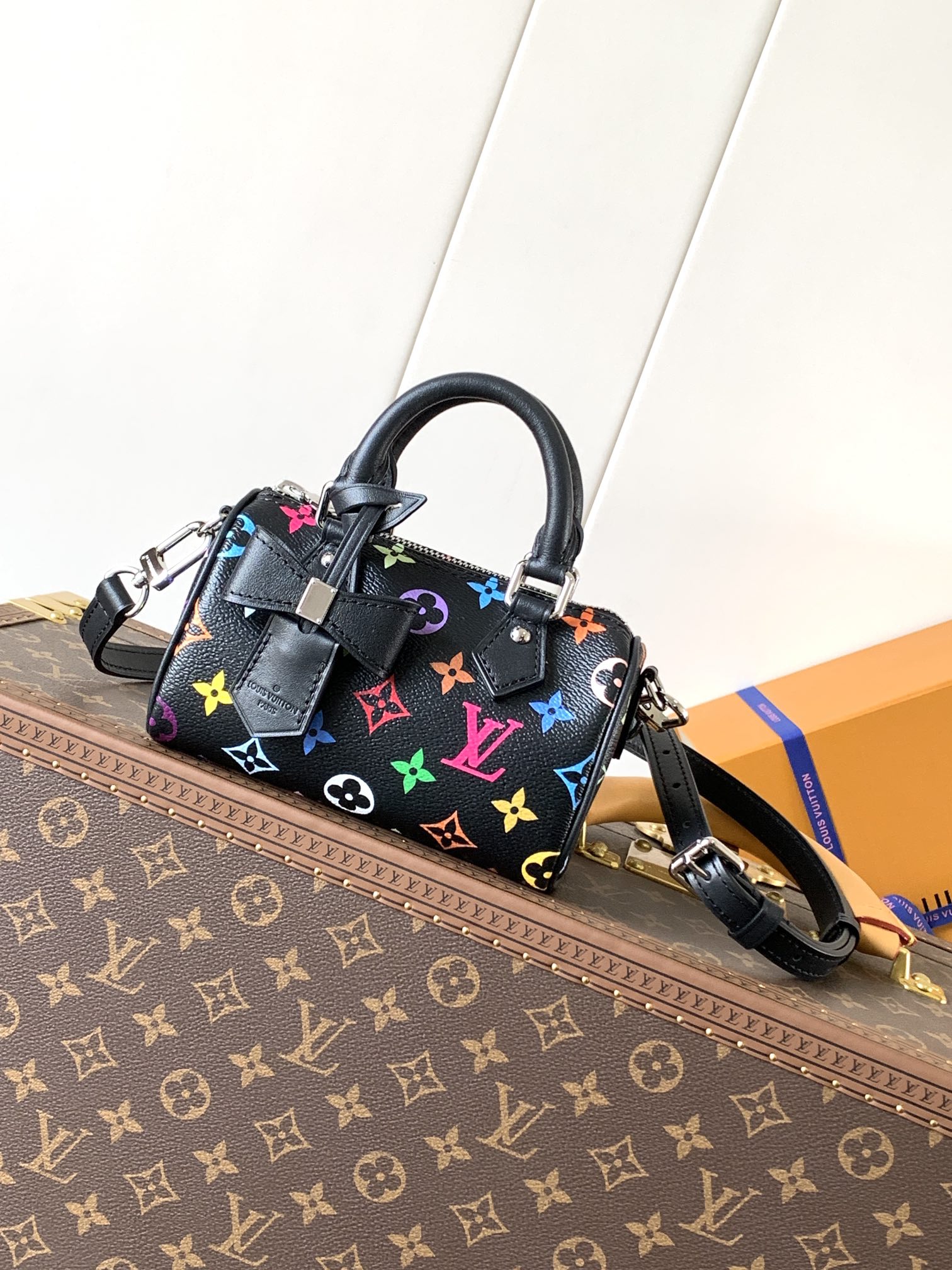 M13406 Nano Speedy Bag in Black Multicolored Canvas