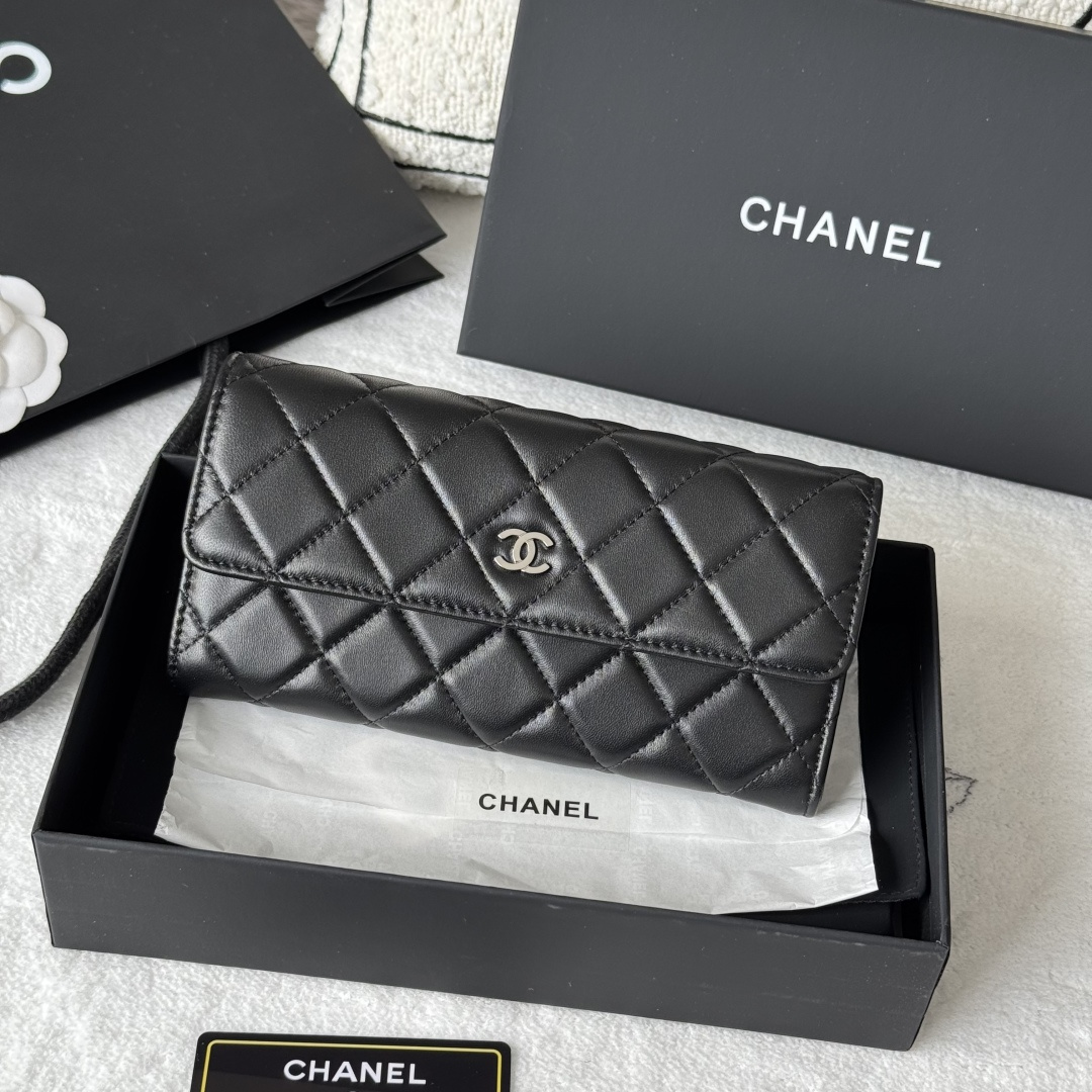 Chanel Classic Long Wallet in Black Lambskin