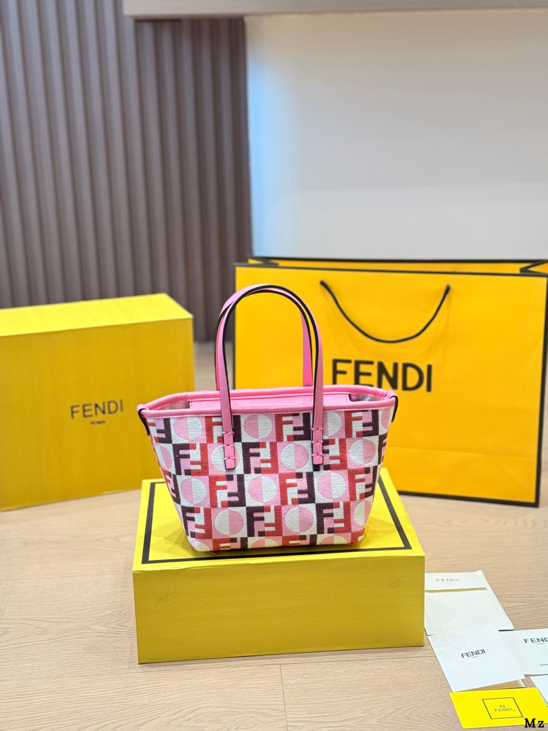Fendi Geometric FF Printed Linen-Cotton  Leather Handles Mini Tote Bag - KAIROO