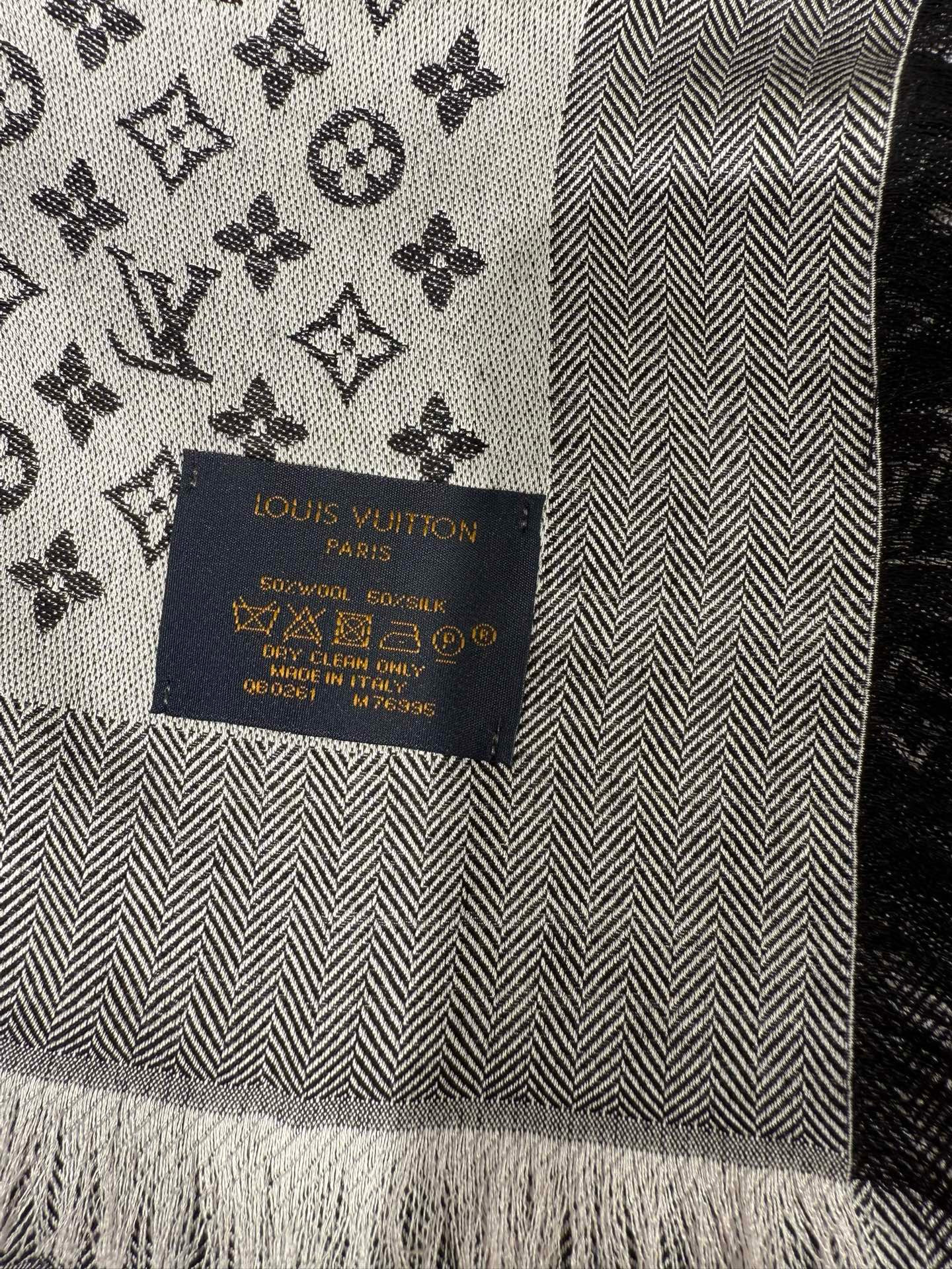 LV Classic Monogram Denim Silk and Wool Shawl