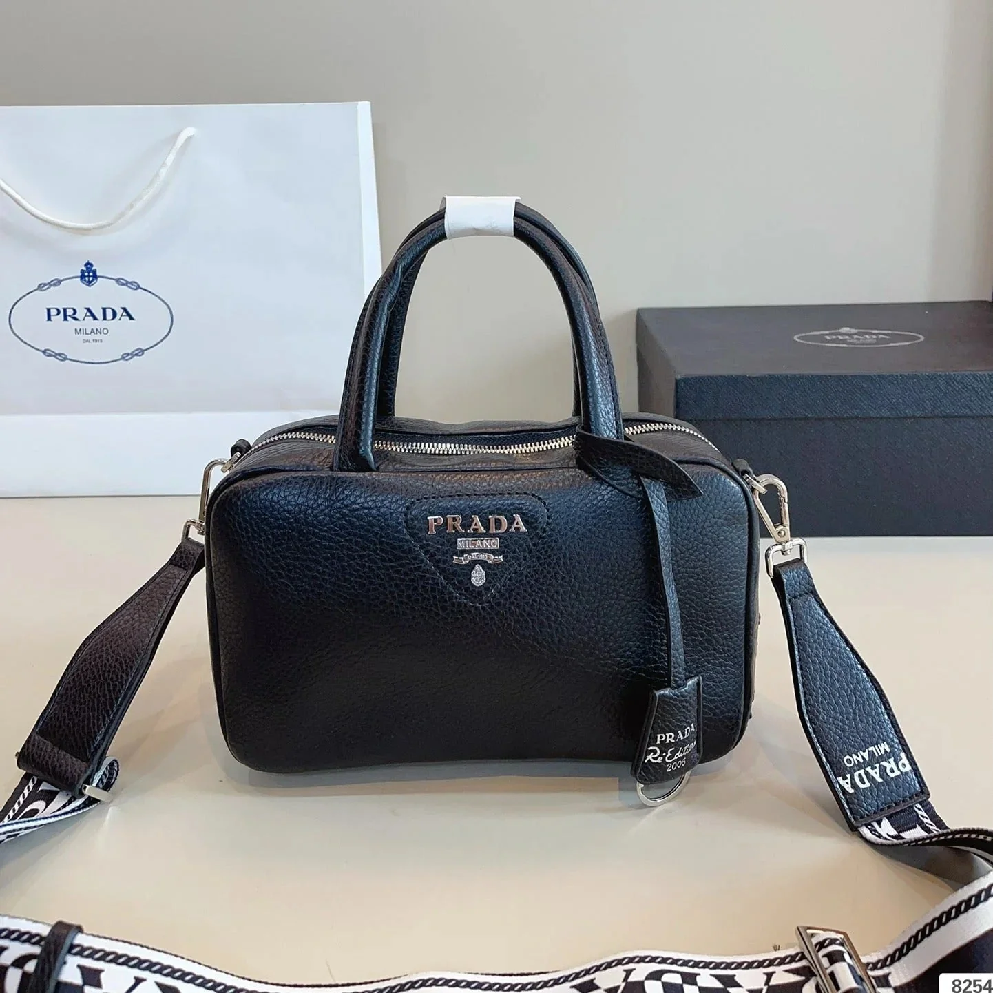 Prada CLASSIC BOSTON BAG 25 IN BLACK GRAINED CALFSKIN