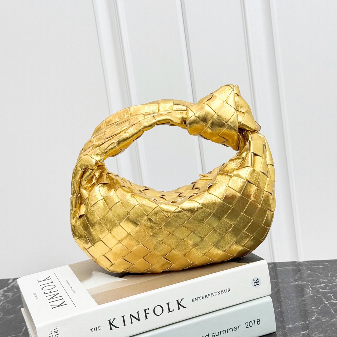 Bottega Veneta Mini Jodie in Gold Intrecciato leather