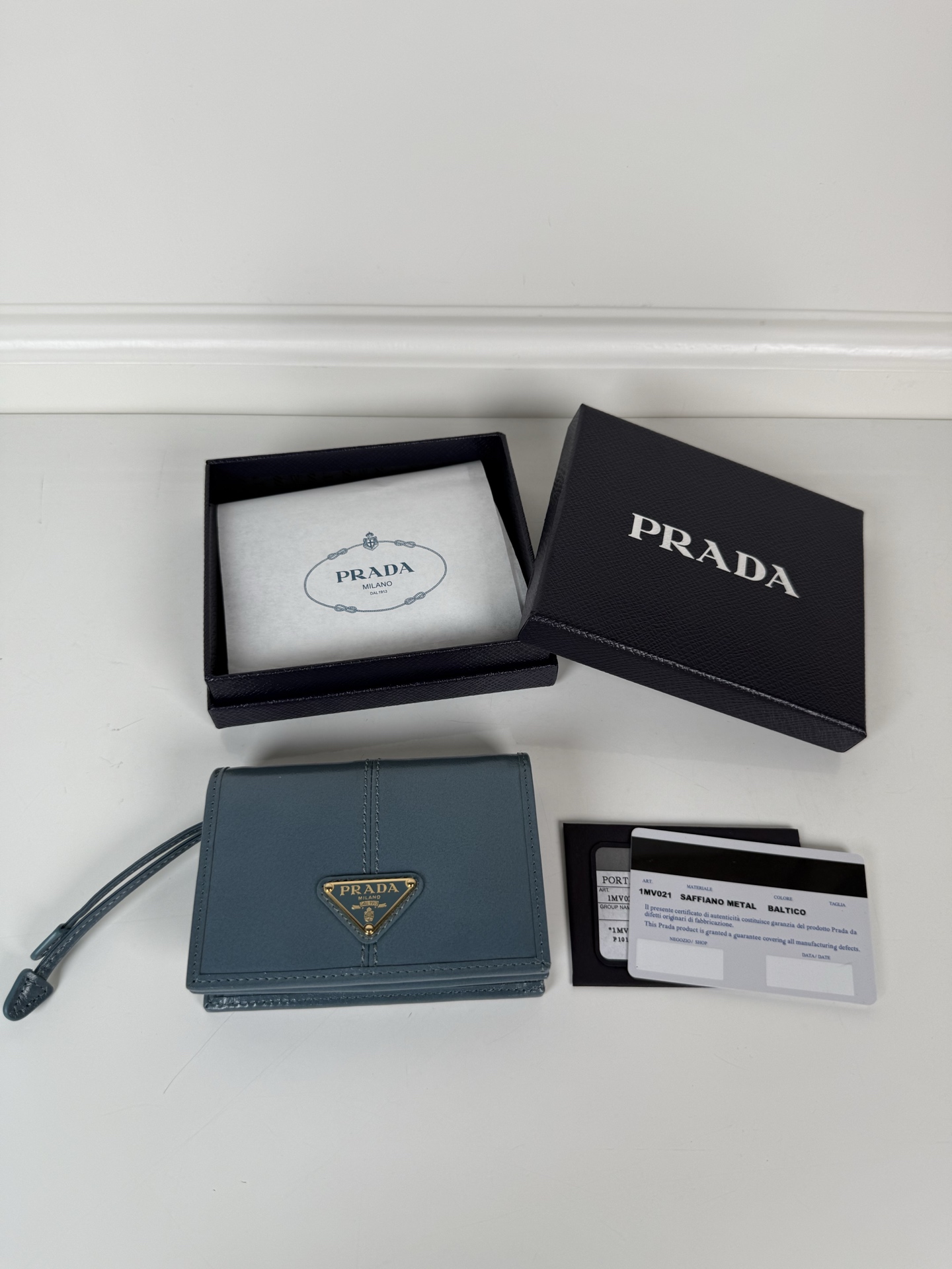 Prada Calfskin Small Wallet-Blue