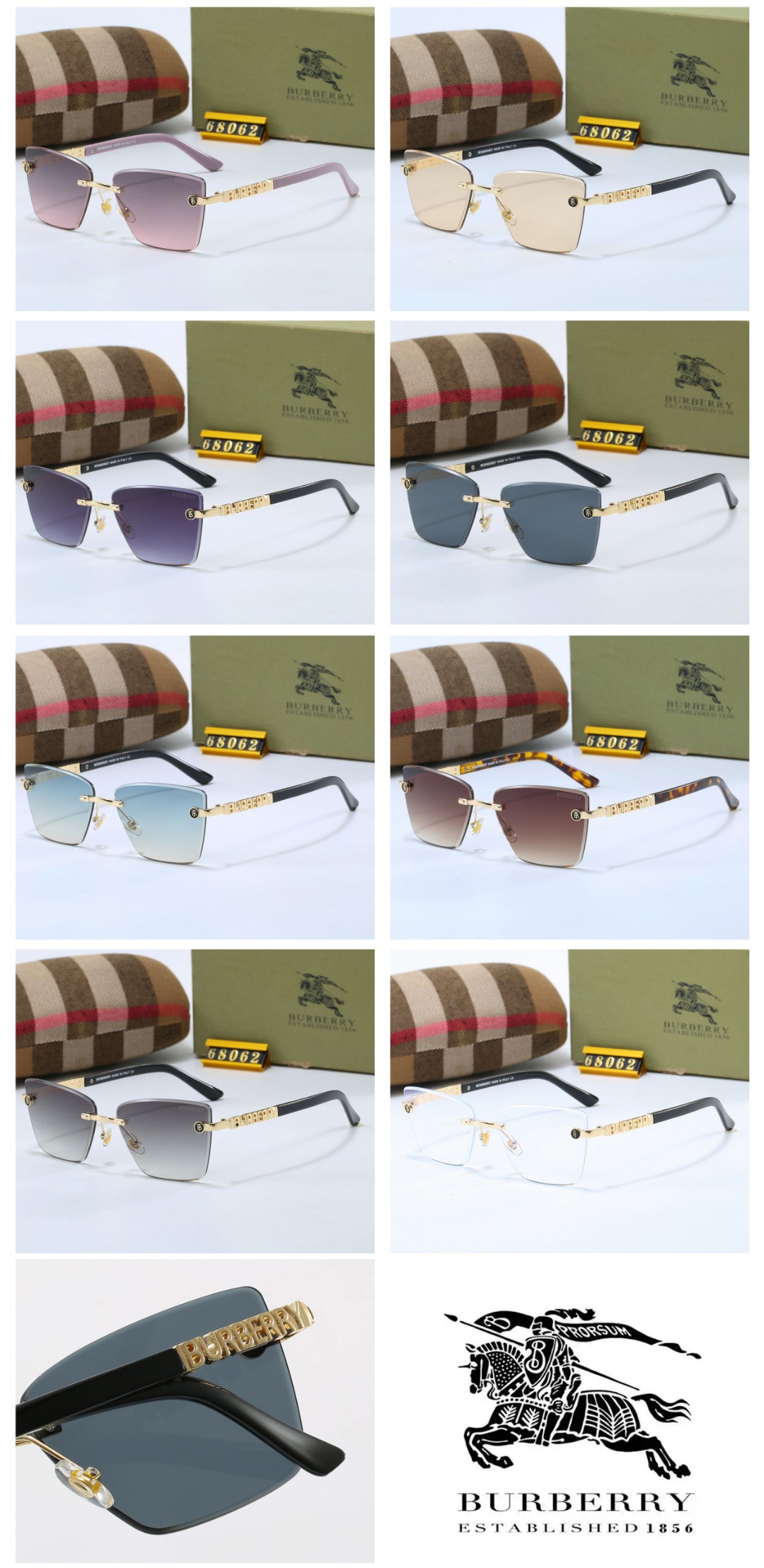 Burberry Logo Engraved Rimless Square Sunglasses - KAIROO