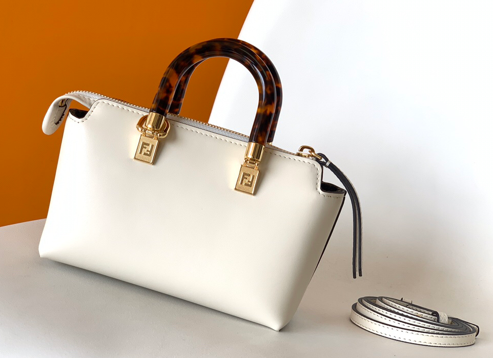 FENDI - By The Way Series Calfskin Boston Bag Shoulder Crossbody Handbag Mini Bag White