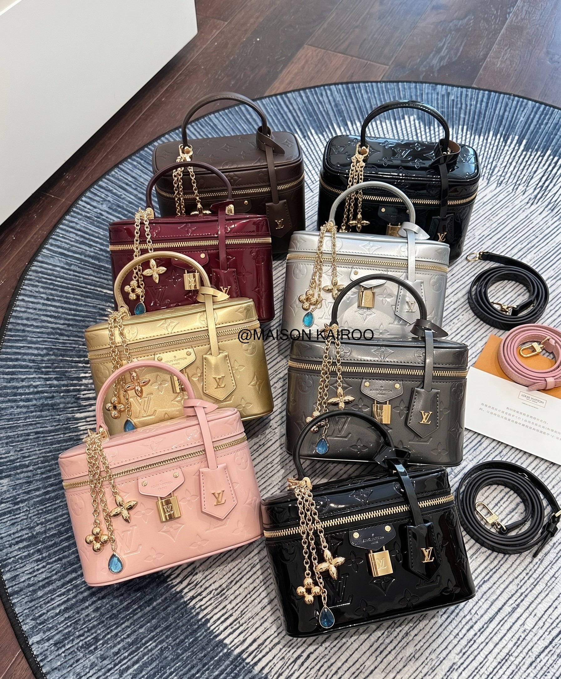 Louis Vuitton LV Mini Nice Vanity Case Embossed Patent Leather Lock Gem Logo Charm Crossbody Top Handle Bag - KAIROO