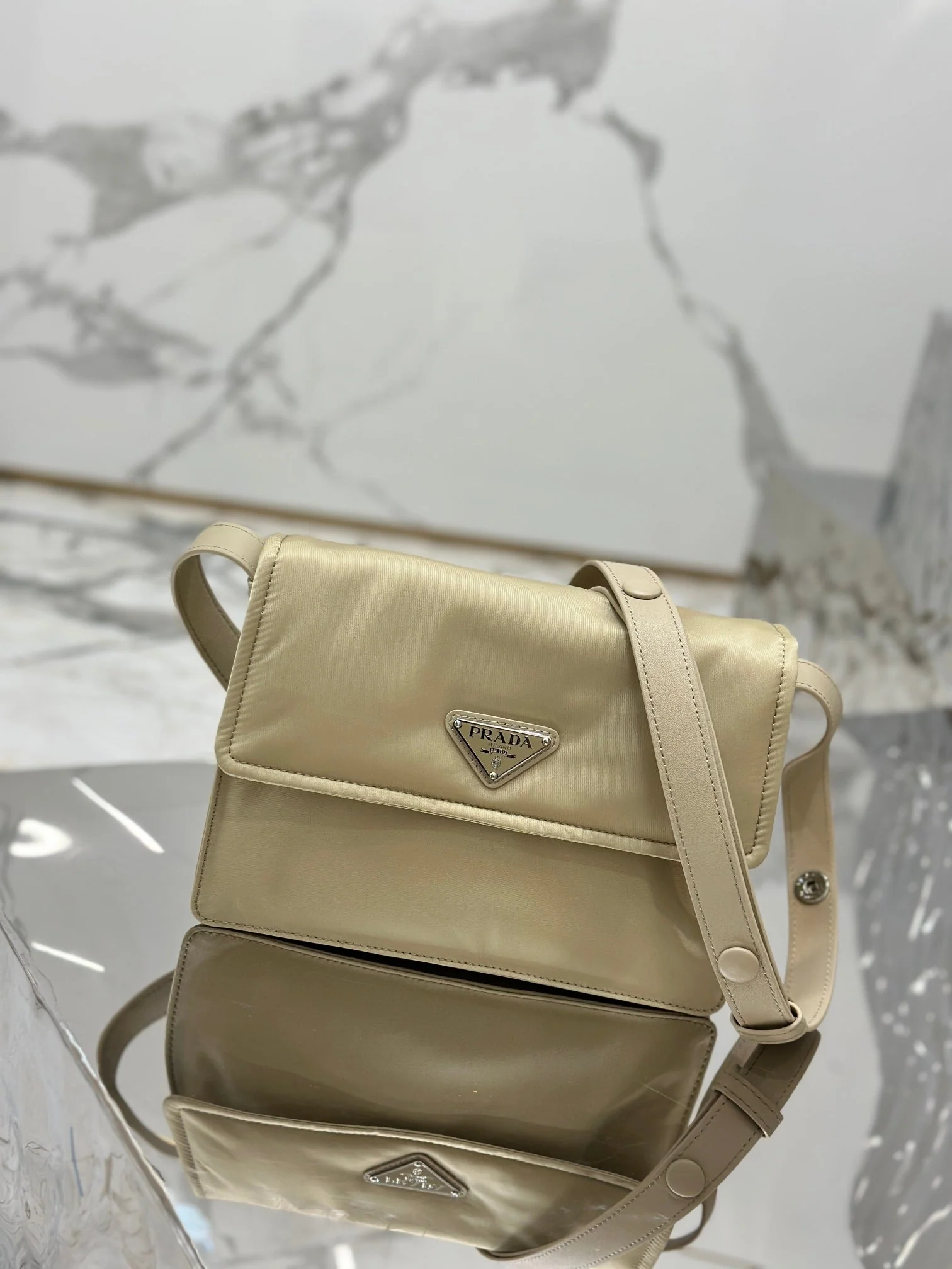Prada CINI 23 MEDIUM BAG IN FLAX YELLOW RE-NYLON WITH STRAP