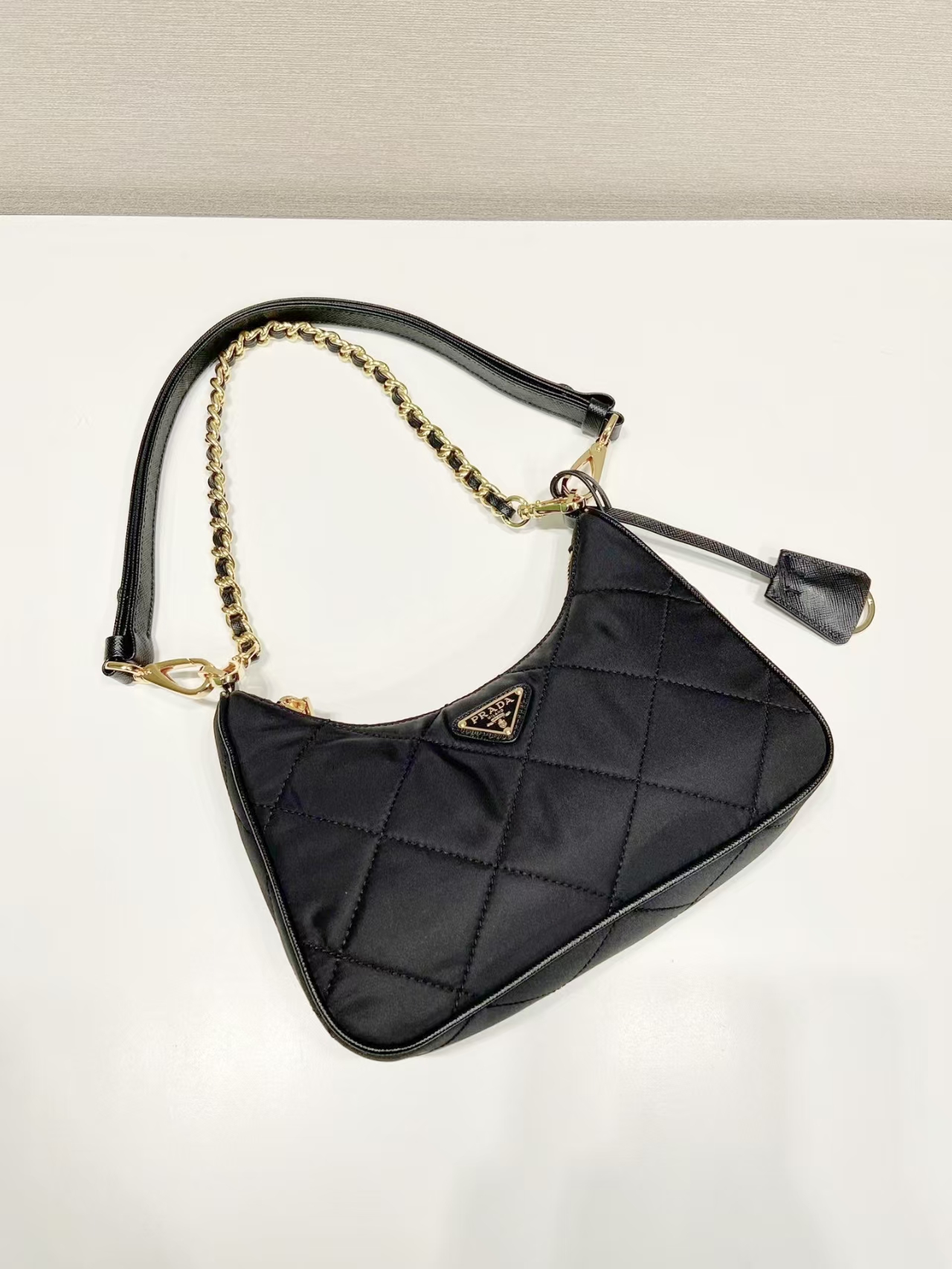 Prada Re-Edition 1995 Tri-Logo Quilted Nylon Chain Hobo Shoulder Bag / Multicolor - KAIROO