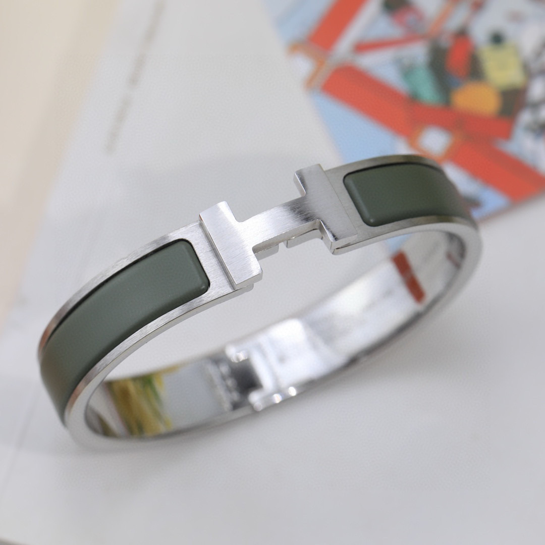 Hermes Grey Clic H Enamel Bracelet