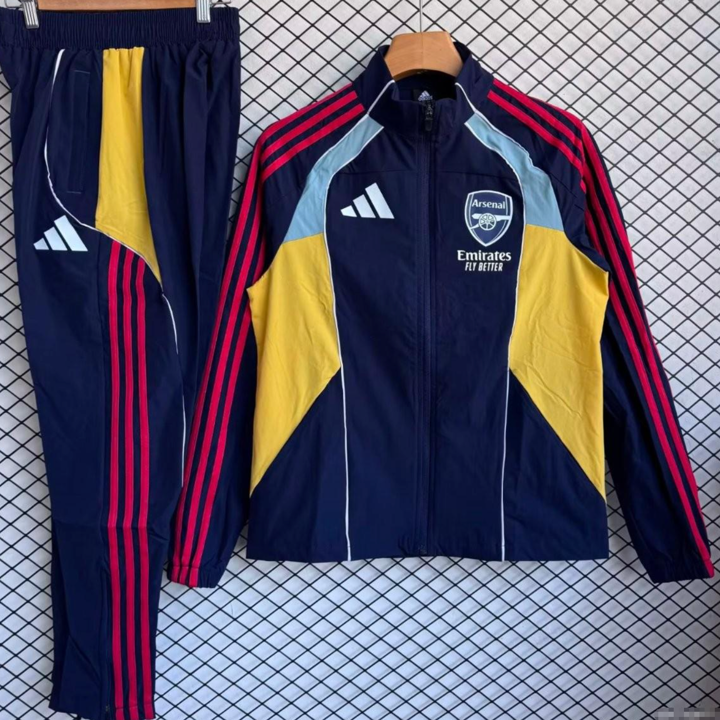 25/26 Arsenal Navy Blue with Red Full zipper Jacket Tracksuit+ long pants S-2XL