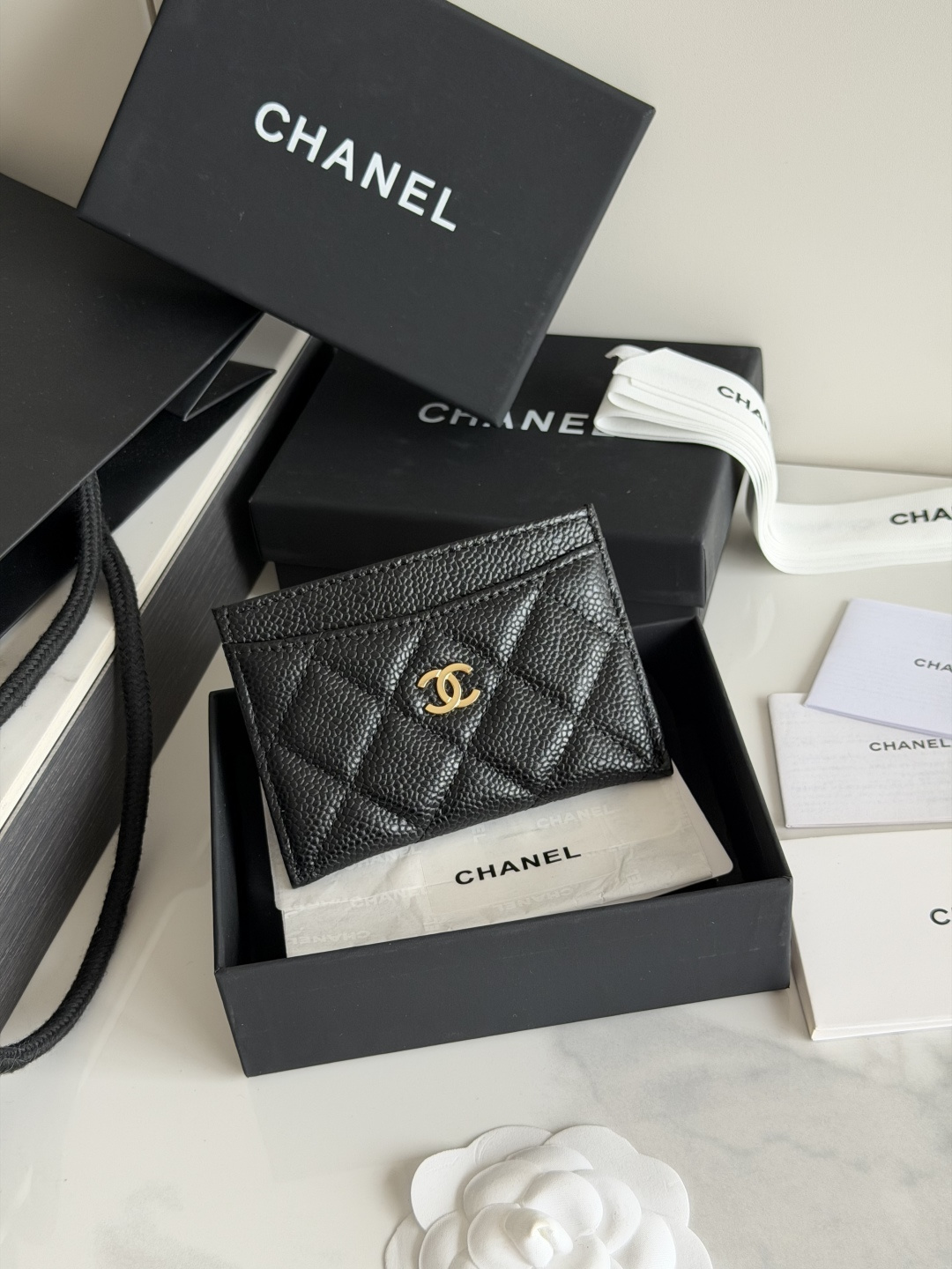 Chanel Classic Card Holder in Black Grained Calfskin