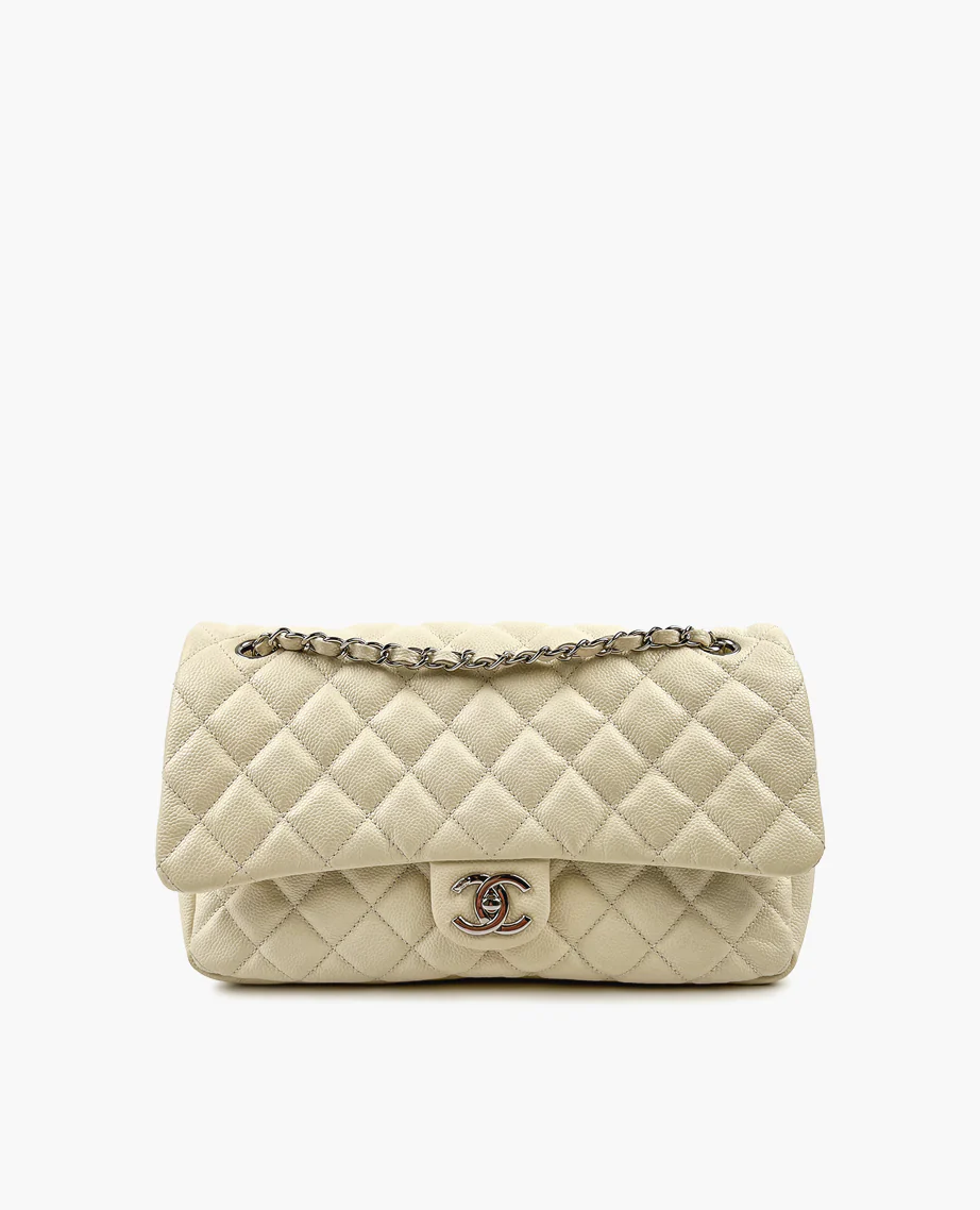 Chanel Easy Caviar Flap Bag White SHW
