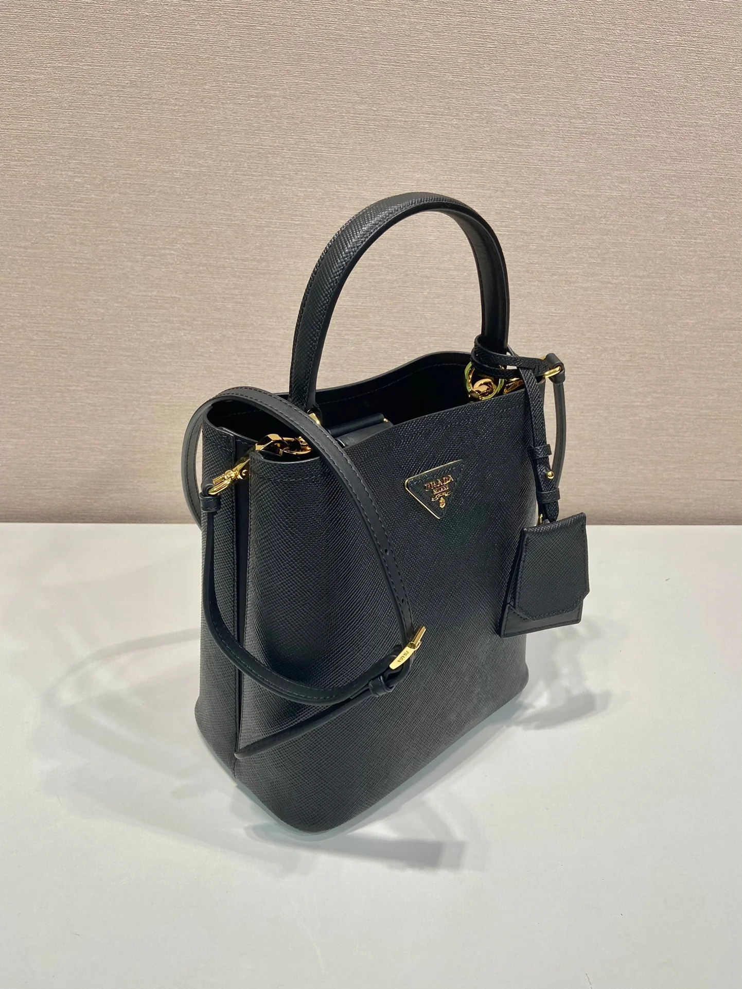 Prada BUCKET BAG 23 IN BLACK SAFFIANO LEATHER