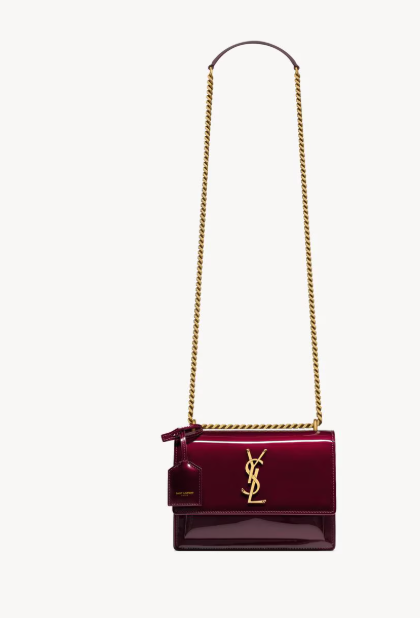 Saint Laurent Burgundy Patent Calfskin Sunset Medium Bag