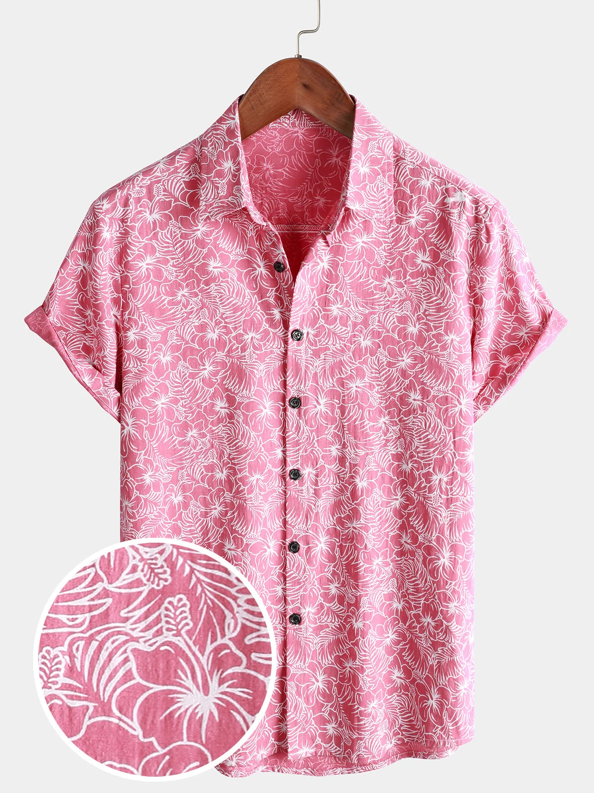 Men's Floral Cotton Hawaiian Short Sleeve Shirt