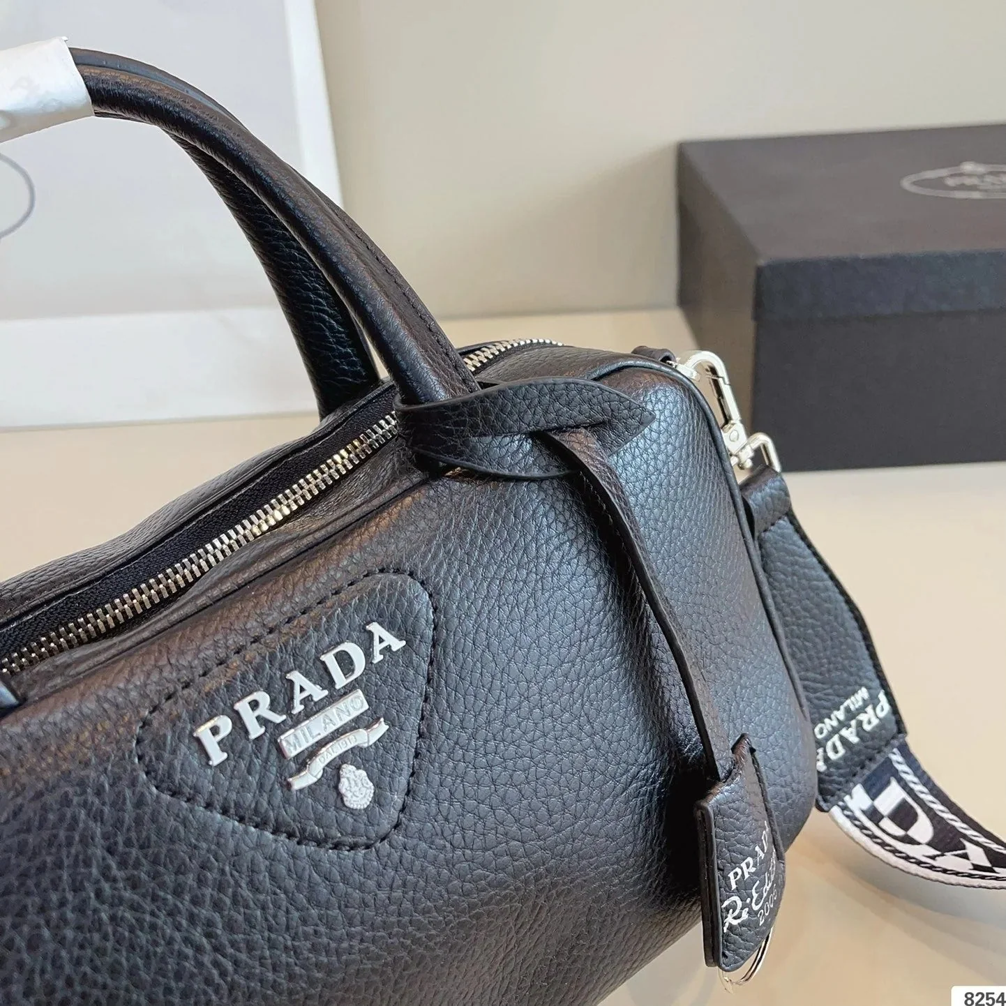 Prada CLASSIC BOSTON BAG 25 IN BLACK GRAINED CALFSKIN