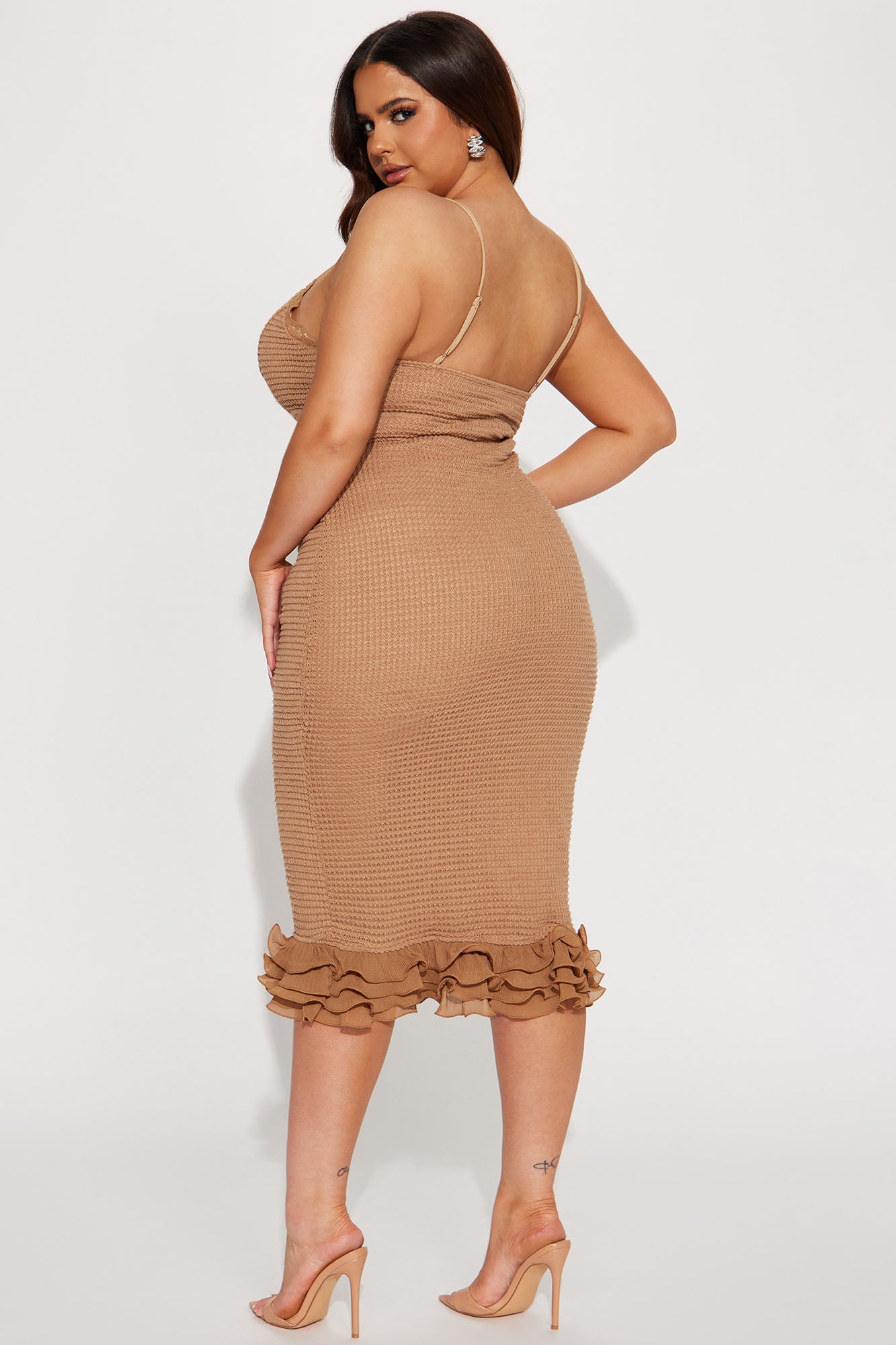 Jane Textured Midi Dress - Taupe