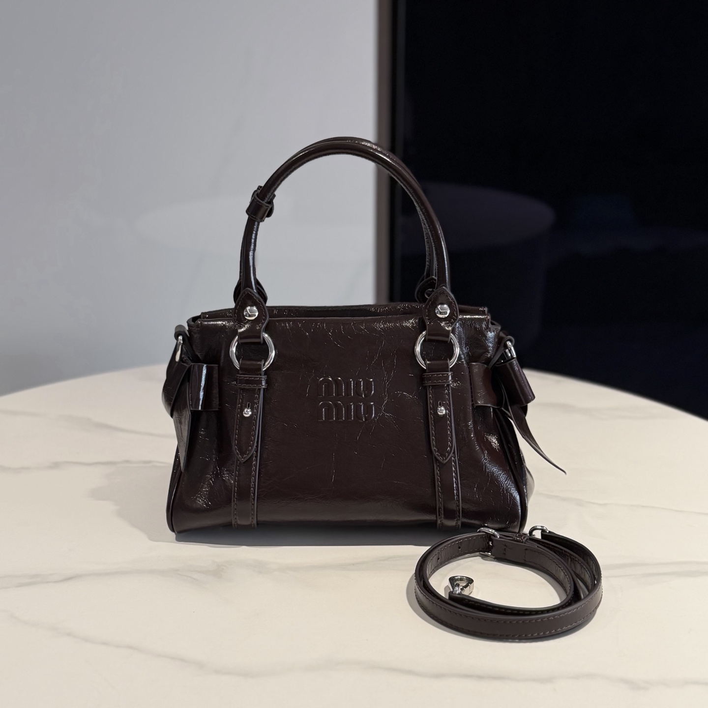 Miu miu Dark brown Small Shiny leather handbag 5BA327