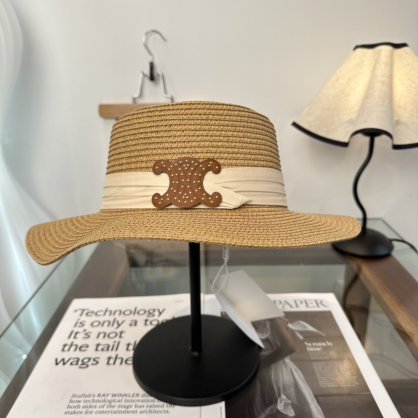 Celine Claude Straw Grosgrain Ribbon Studded Leather Triomphe Patch Fedora Hat - KAIROO