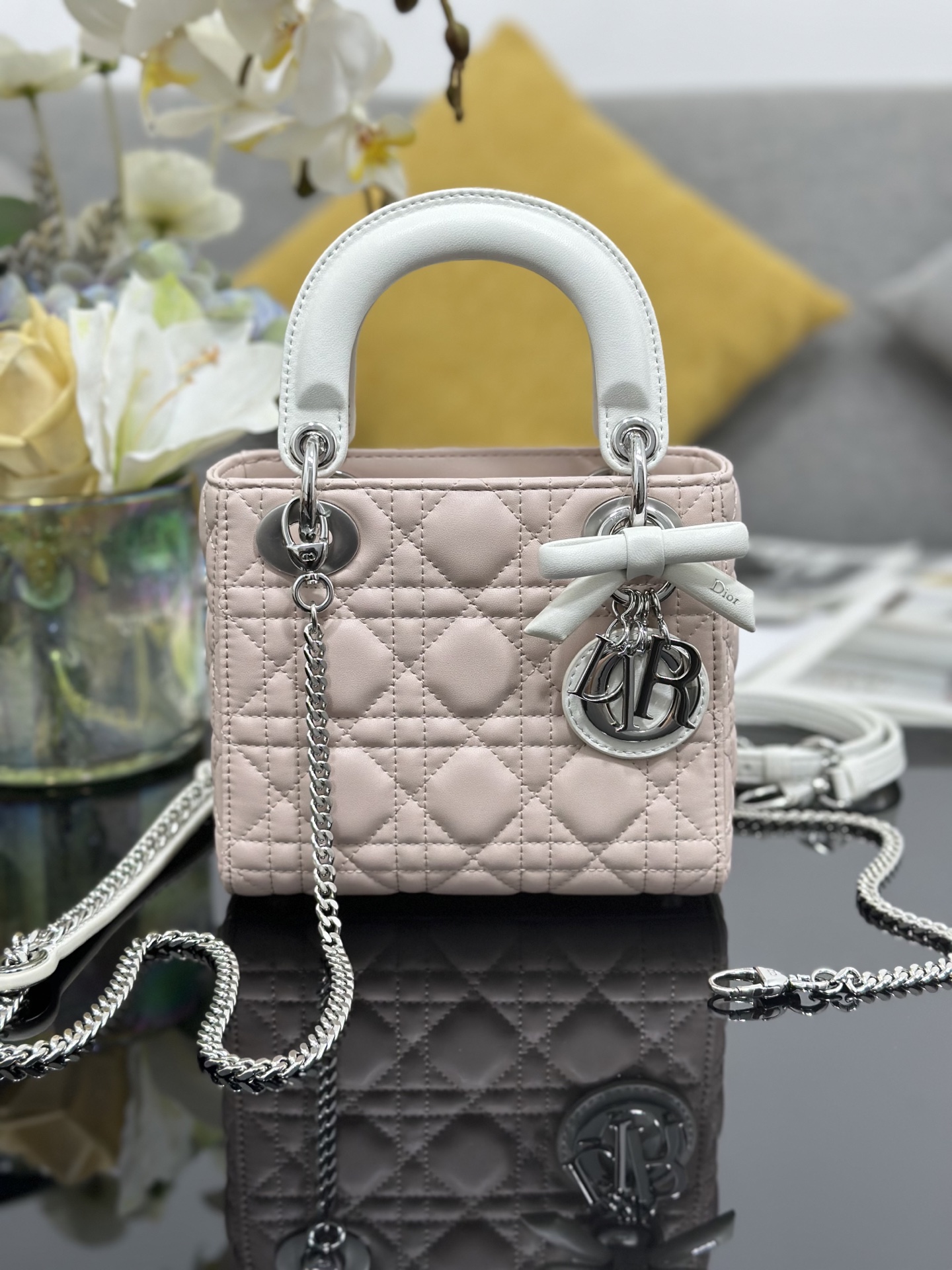 Mini Lady Dior Bag in Pink/White Cannage Lambskin