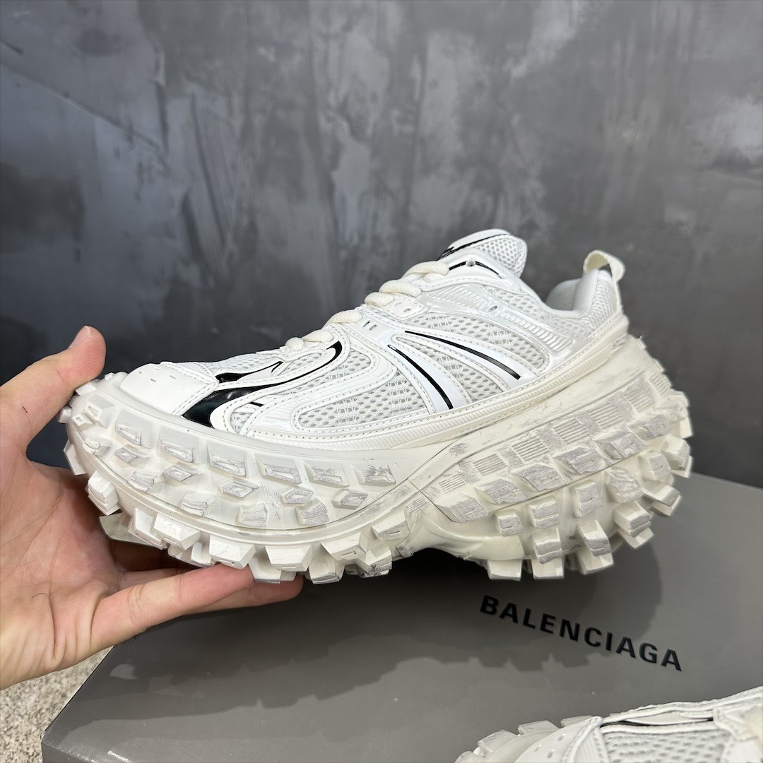 Balenciaga Bouncer Defender White Black Worn-Out Mesh Nylon Rounded Chunky Tire Sole Sneakers  /10A - KAIROO