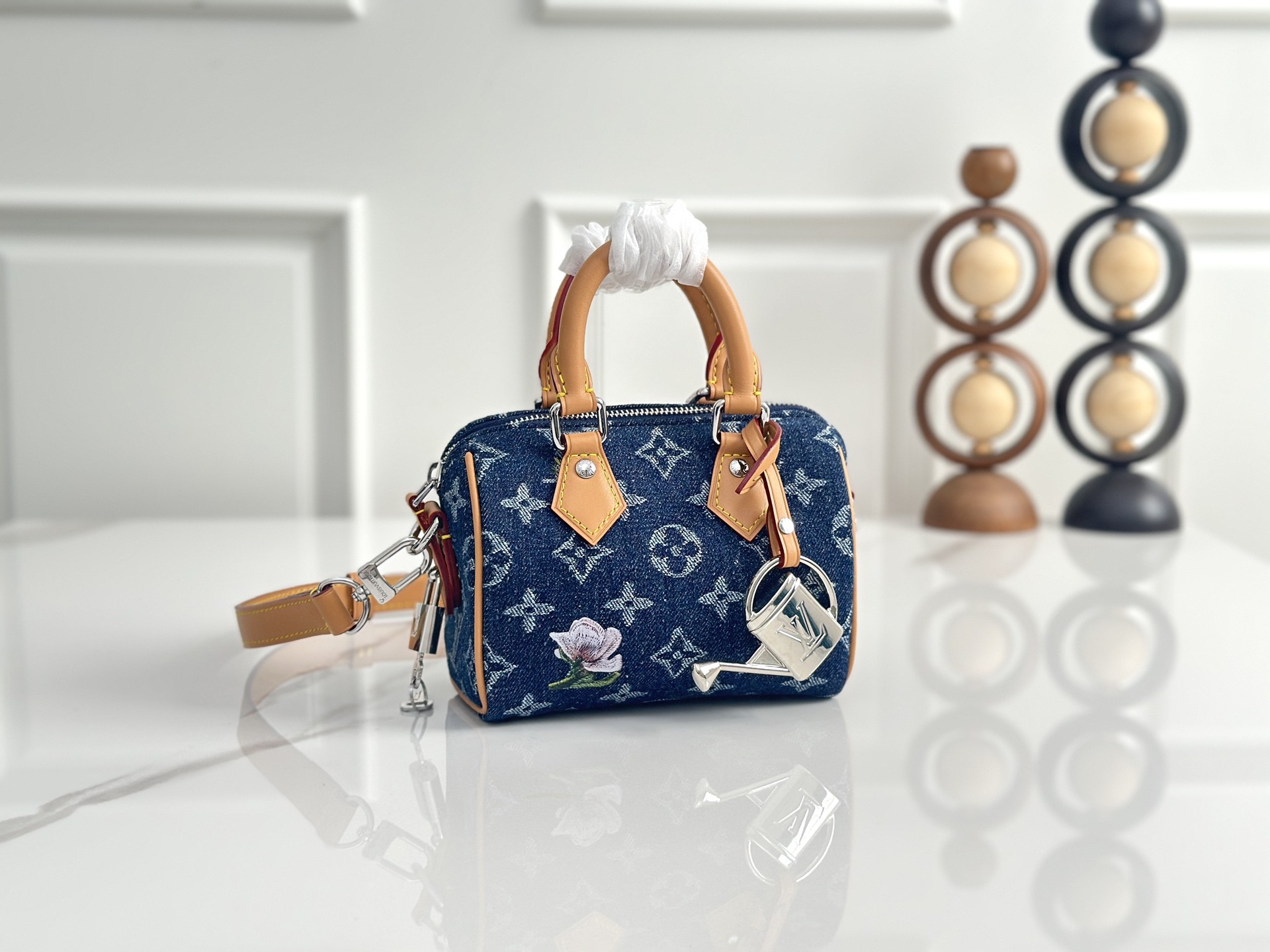 Louis Vuitton LV Speedy 18/30 Denim Monogram Floral Jacquard & Watering Can Charm Bandoulière Boston Handle Bag - KAIROO