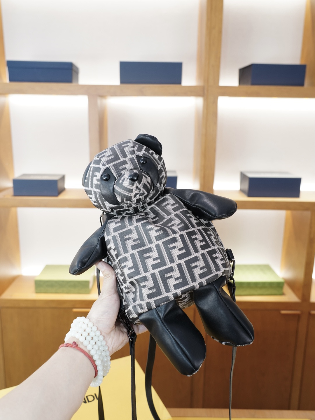 Fendi Teddy Bear Shaped FF Monogram Jacquard And Leather Tech Backpack - KAIROO