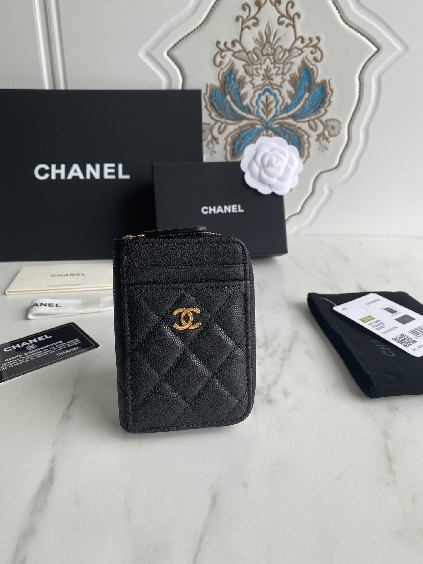 Chanel Quilted Caviar Leather Exterior Card Slot Zipped Coin Purse Wallet - KAIROO