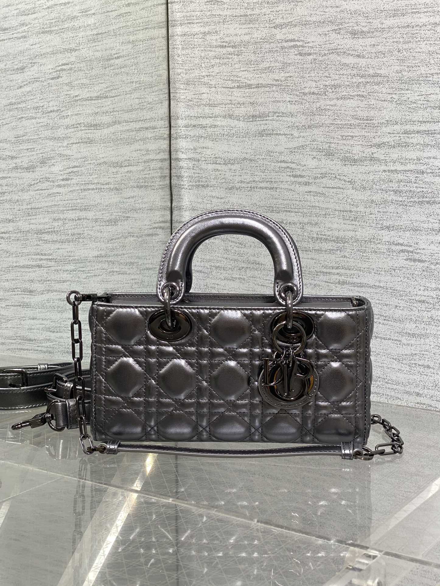 Dior Small Lady D-Joy Bag in Gunmetal Cannage Lambskin