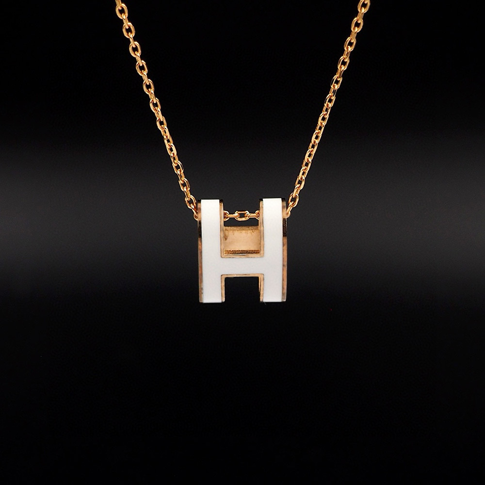 Hermes White Mini Pop H Pedant Necklace