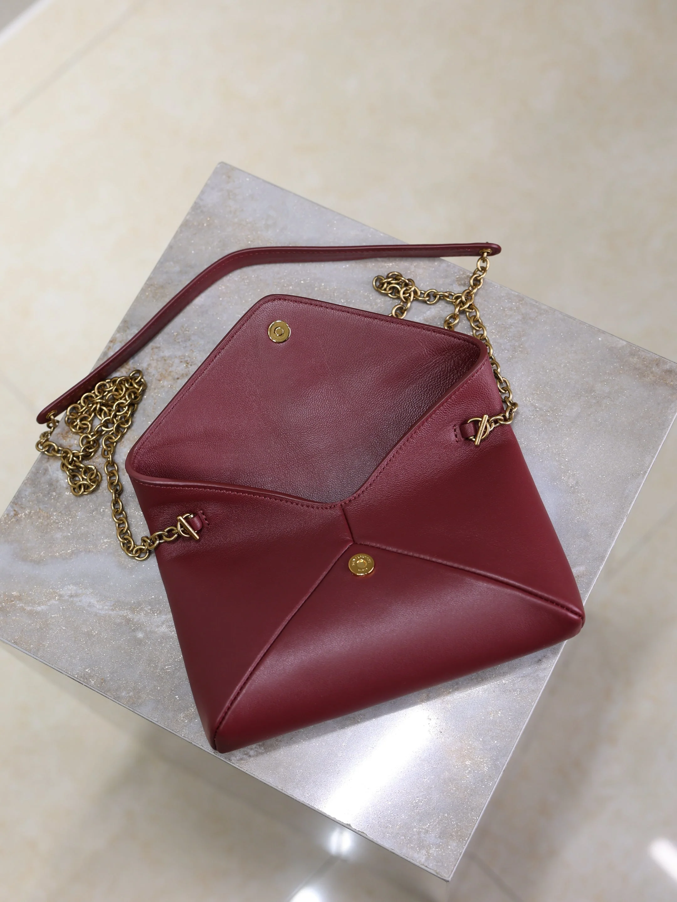 Saint Laurent YSL Calypso Bag 19cm Burgundy Sheepskin Leather