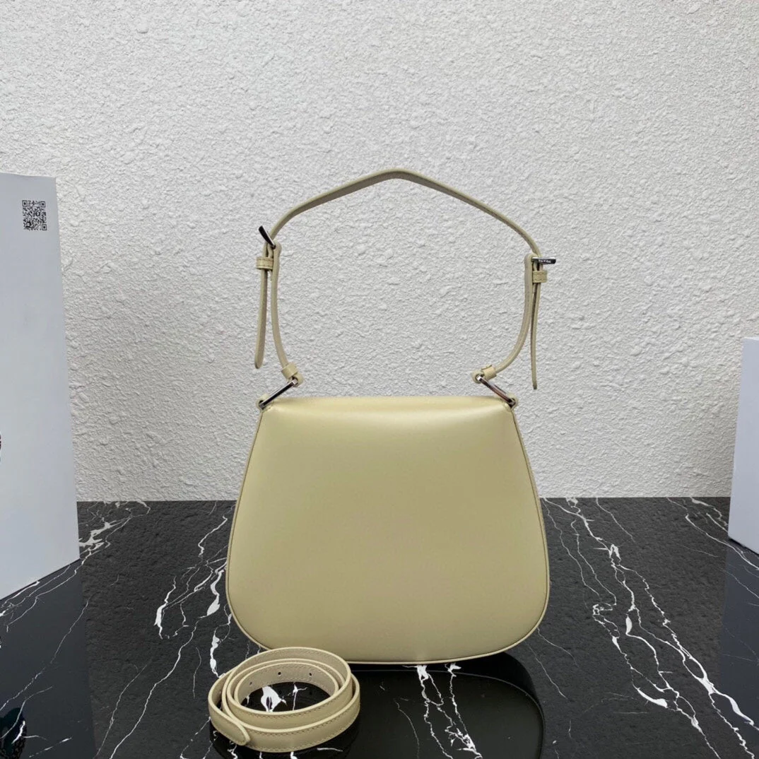 Prada CLEO 24 BEIGE BRUSHED LEATHER SHOULDER BAG