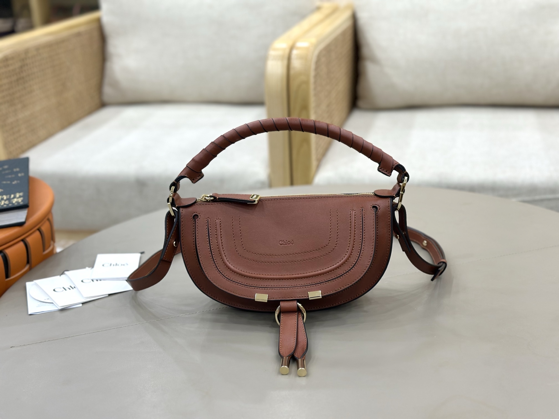 Chloe Mini Marcie Shoulder Bag in Smooth Calfskin-Brown