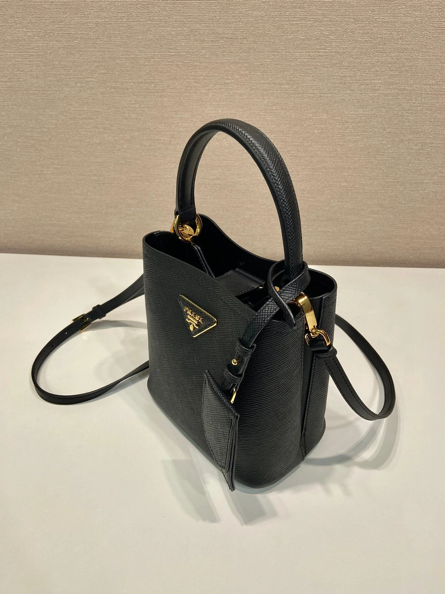 Prada MINI BUCKET BAG 18 IN BLACK SAFFIANO LEATHER