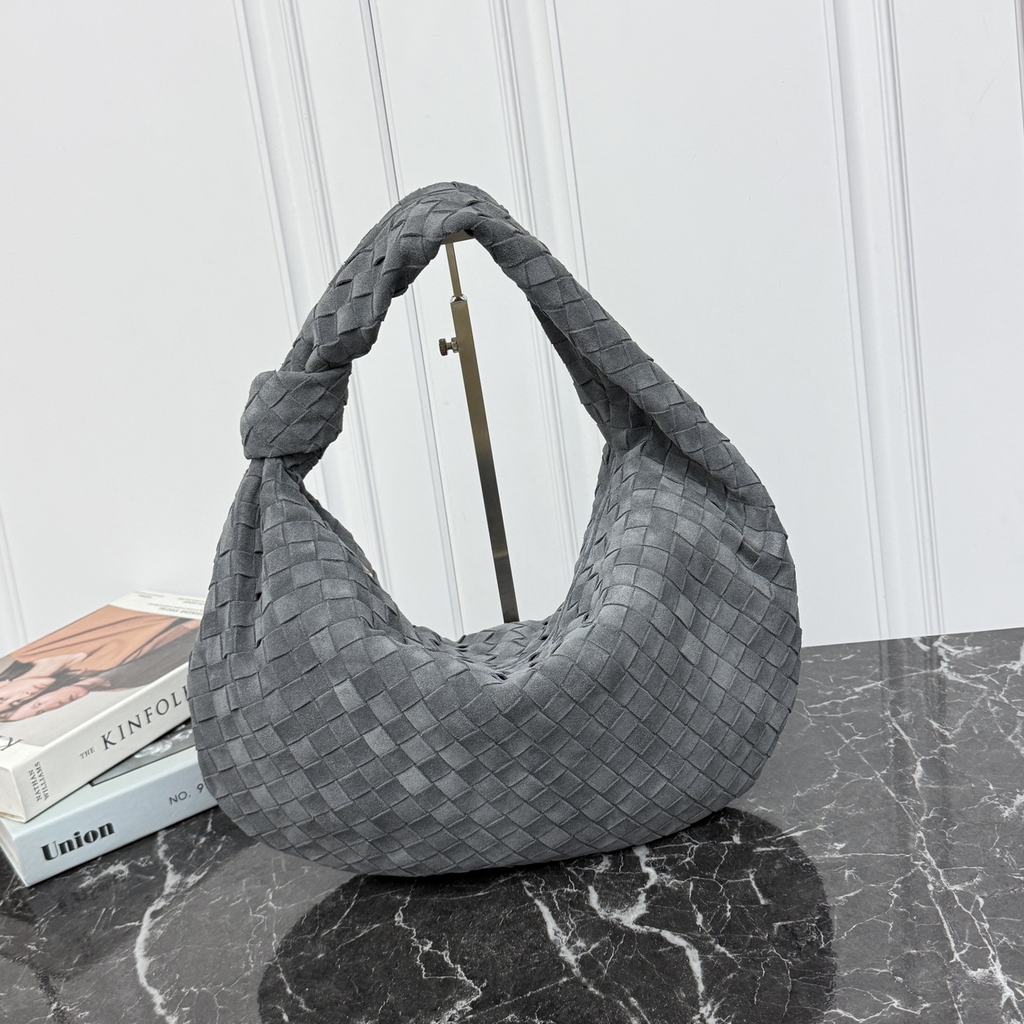 Bottega Cloudy indigo Intrecciato suede Medium Jodie Bag 48cm