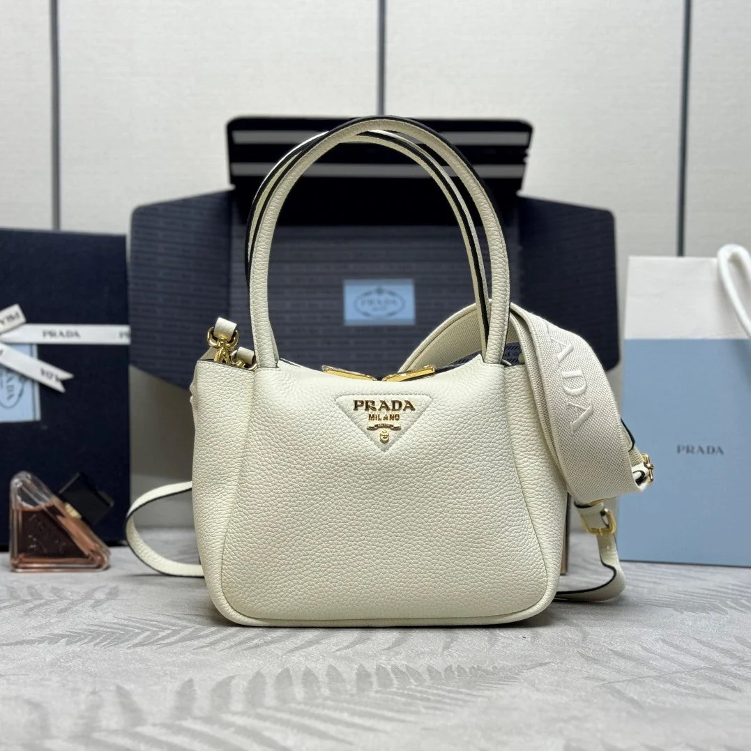 Prada Small Bag 23cm White Grain Leather GHW