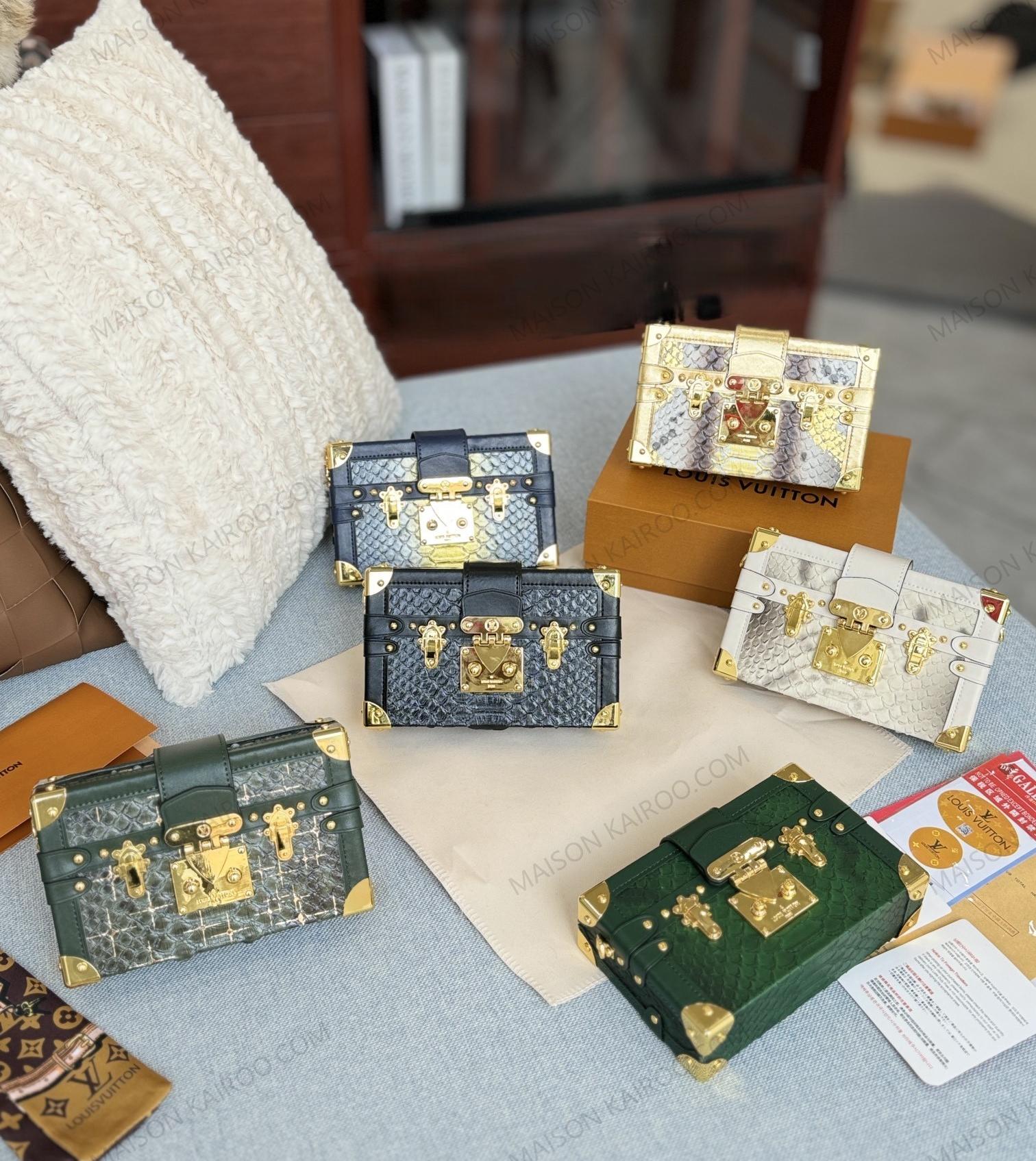 Louis Vuitton LV Petite Malle Trunk Gradient Python Embossed Leather S-Twist Lock Crossbody Bag - KAIROO