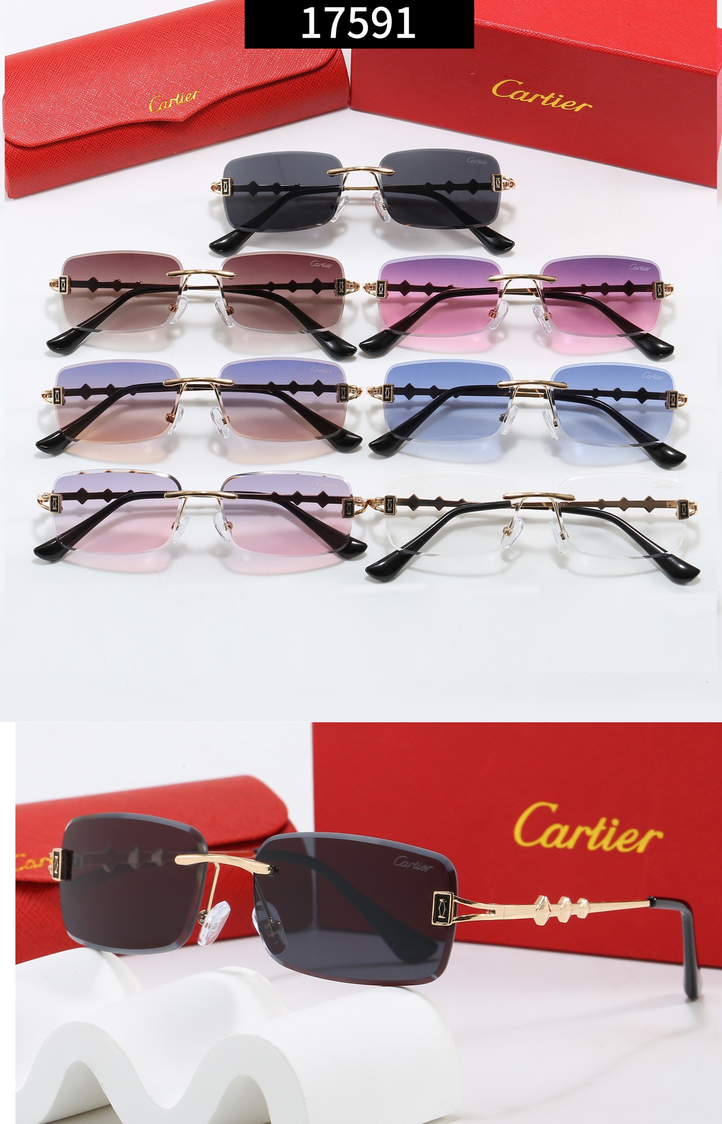 Cartier Openwork Metal Rimless Rectangular Sunglasses Top quality - KAIROO