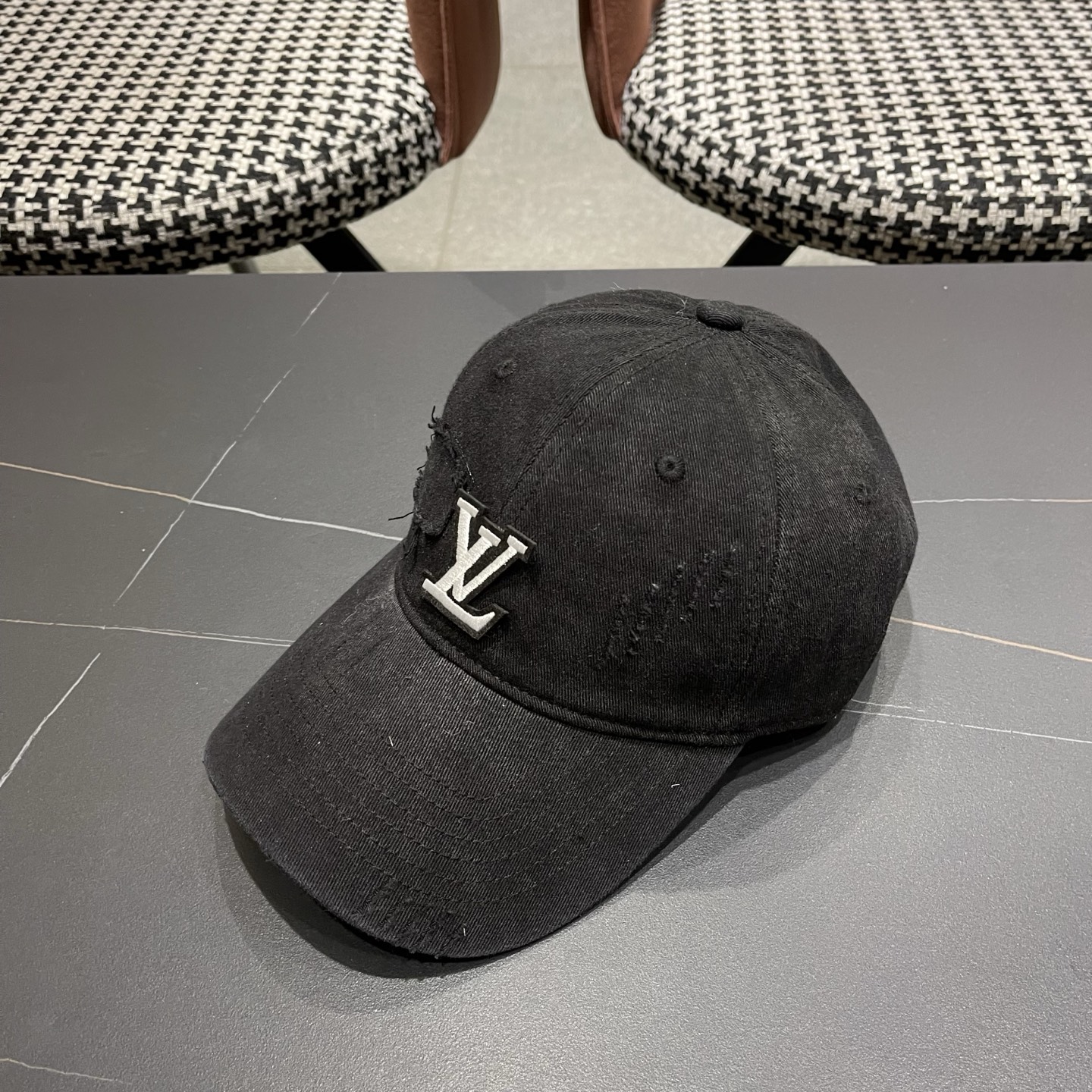 Louis Vuitton LV Patch Distressed Denim Baseball Hat - KAIROO
